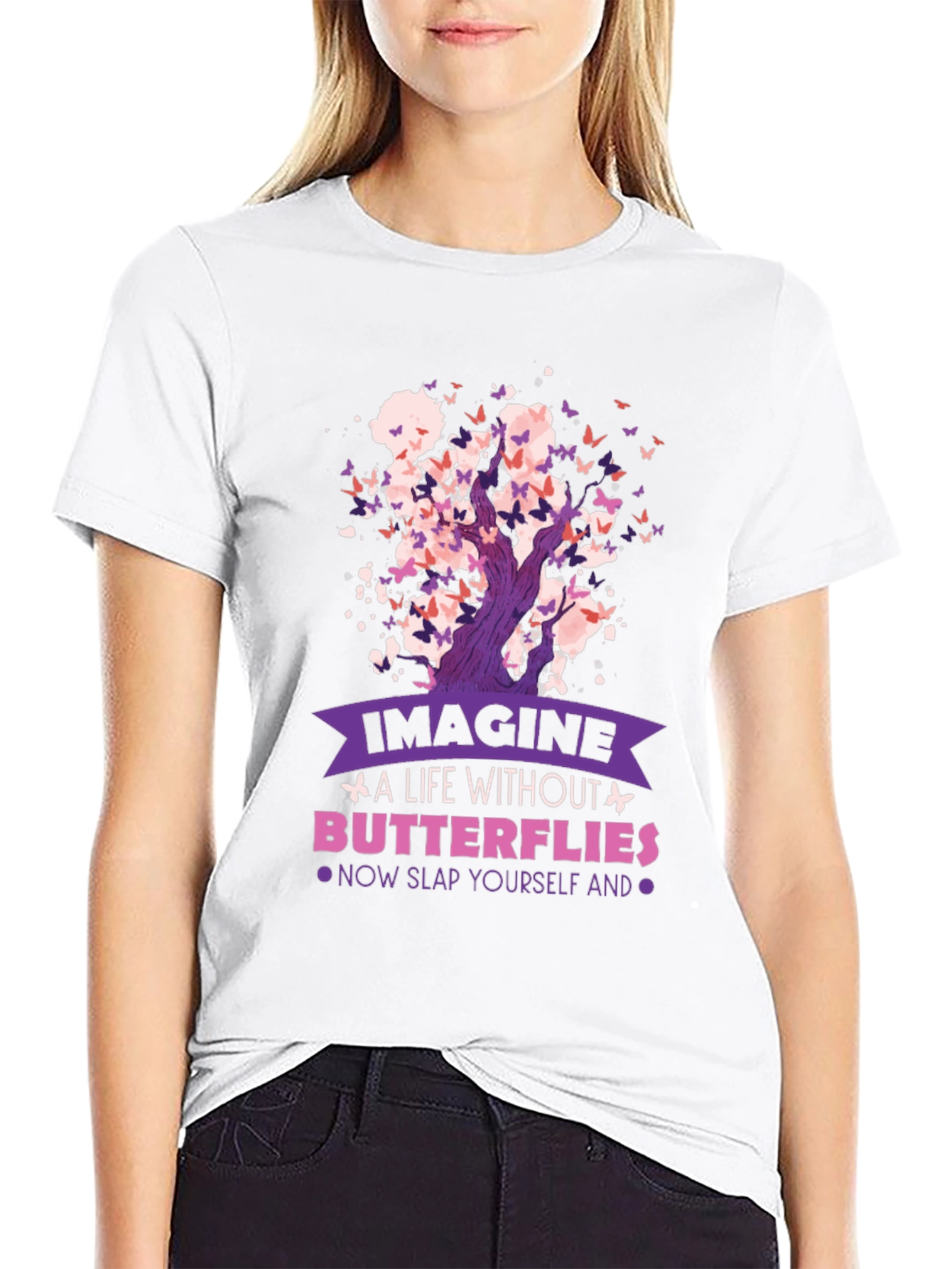 Butterfly Tree Graphic Black T-Shirt