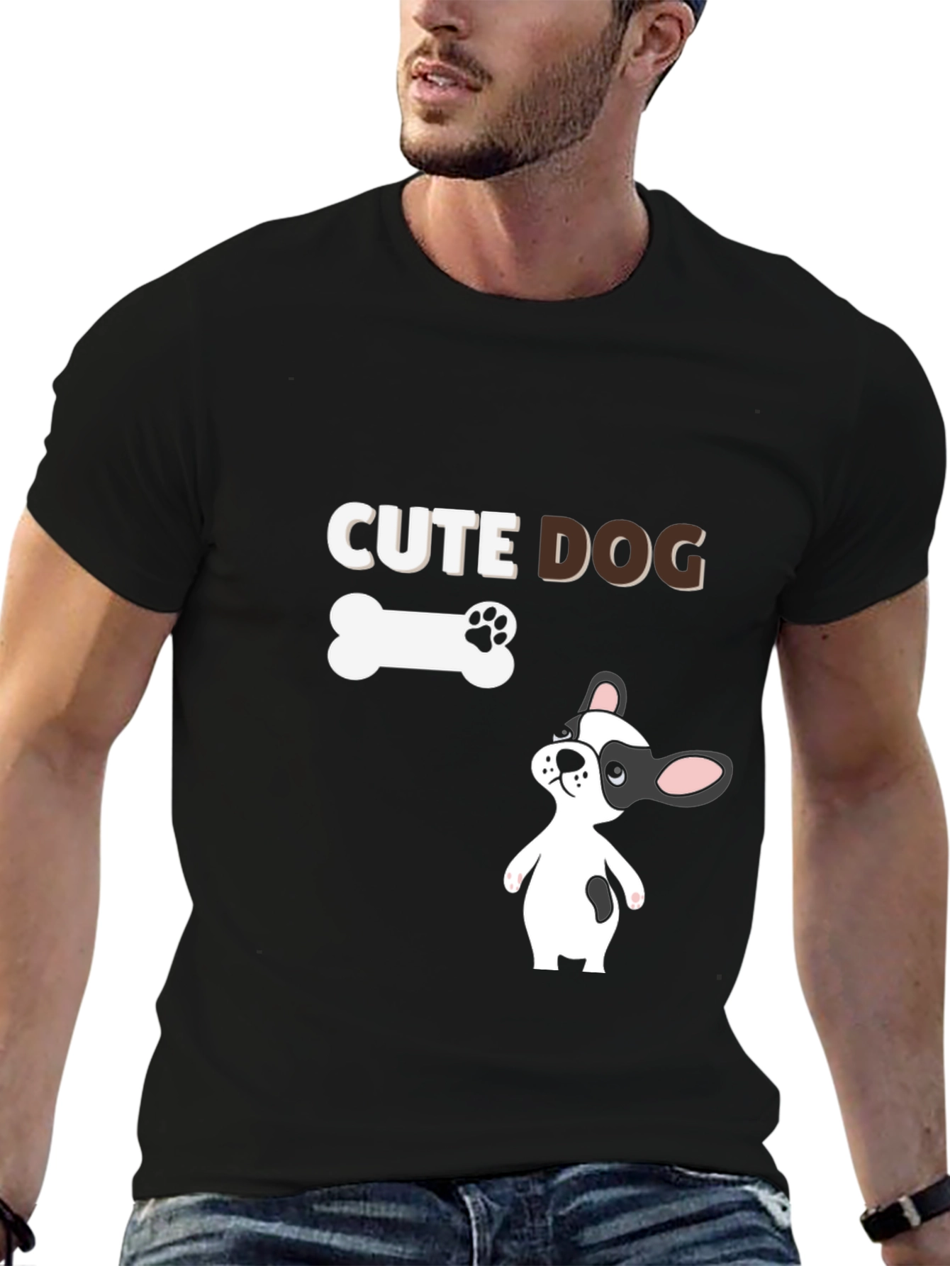 Cute Dog Graphic Black T-Shirt