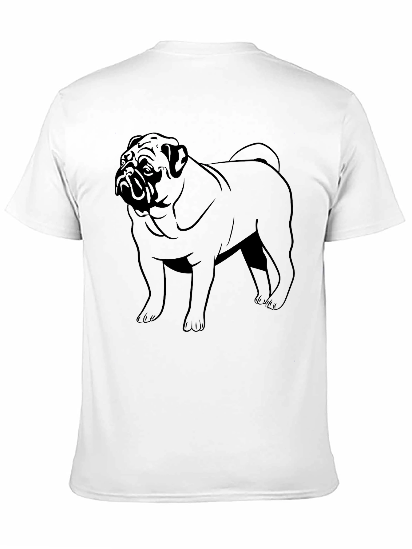 Pug Dog Outline Graphic Print Black T-Shirt