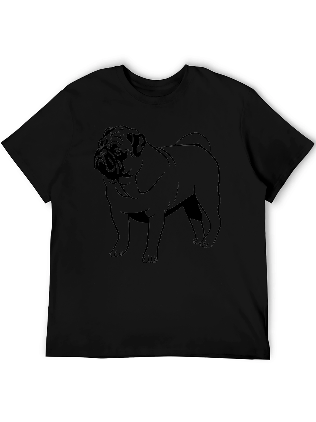 Pug Dog Outline Graphic Print Black T-Shirt