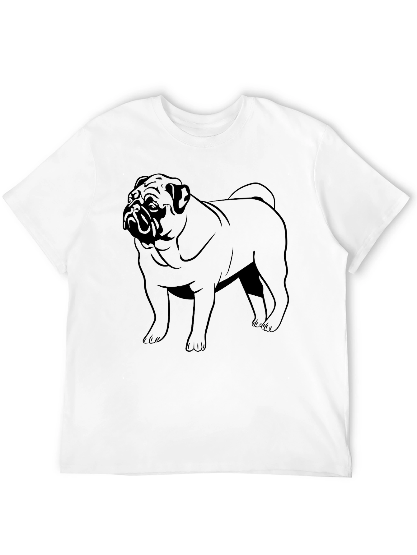 Pug Dog Outline Graphic Print Black T-Shirt