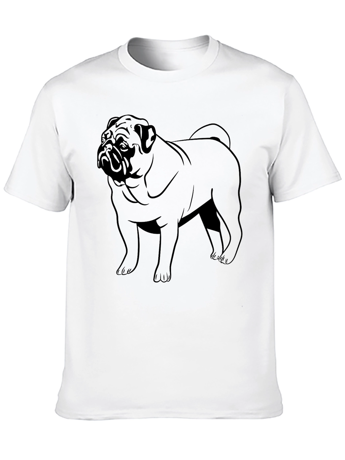Pug Dog Outline Graphic Print Black T-Shirt