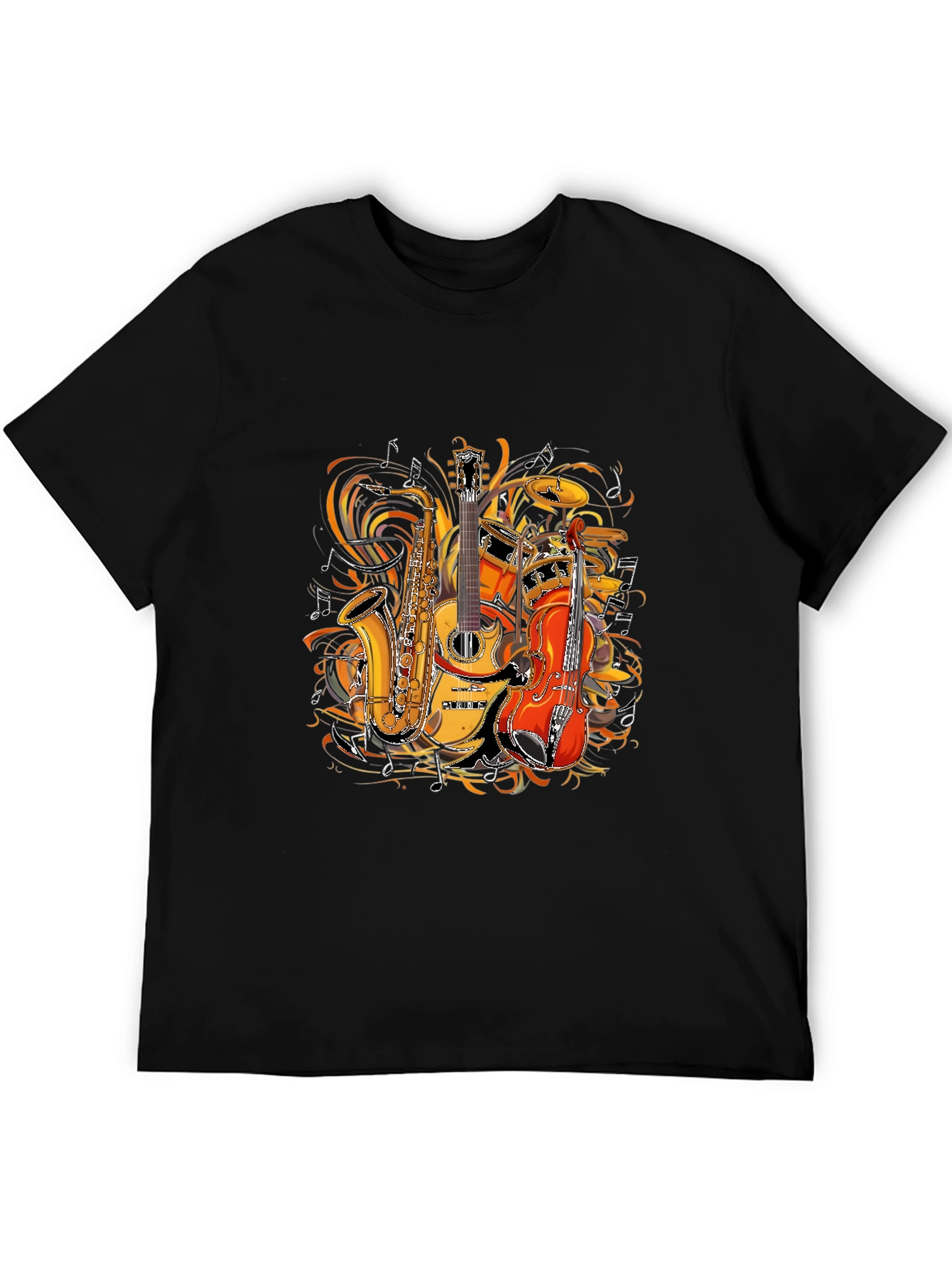 Musical Instruments Graphic Tee - Saxophone Guitar Drums