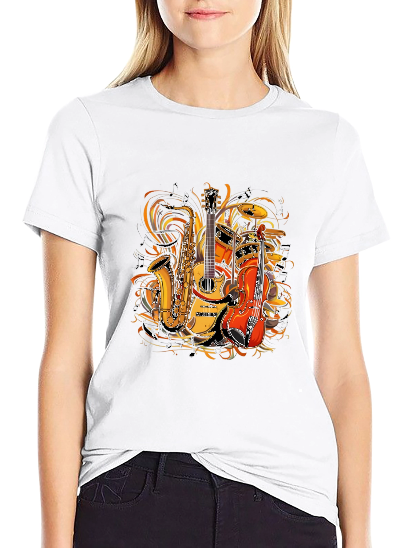 Musical Instruments Graphic Tee - Saxophone Guitar Drums