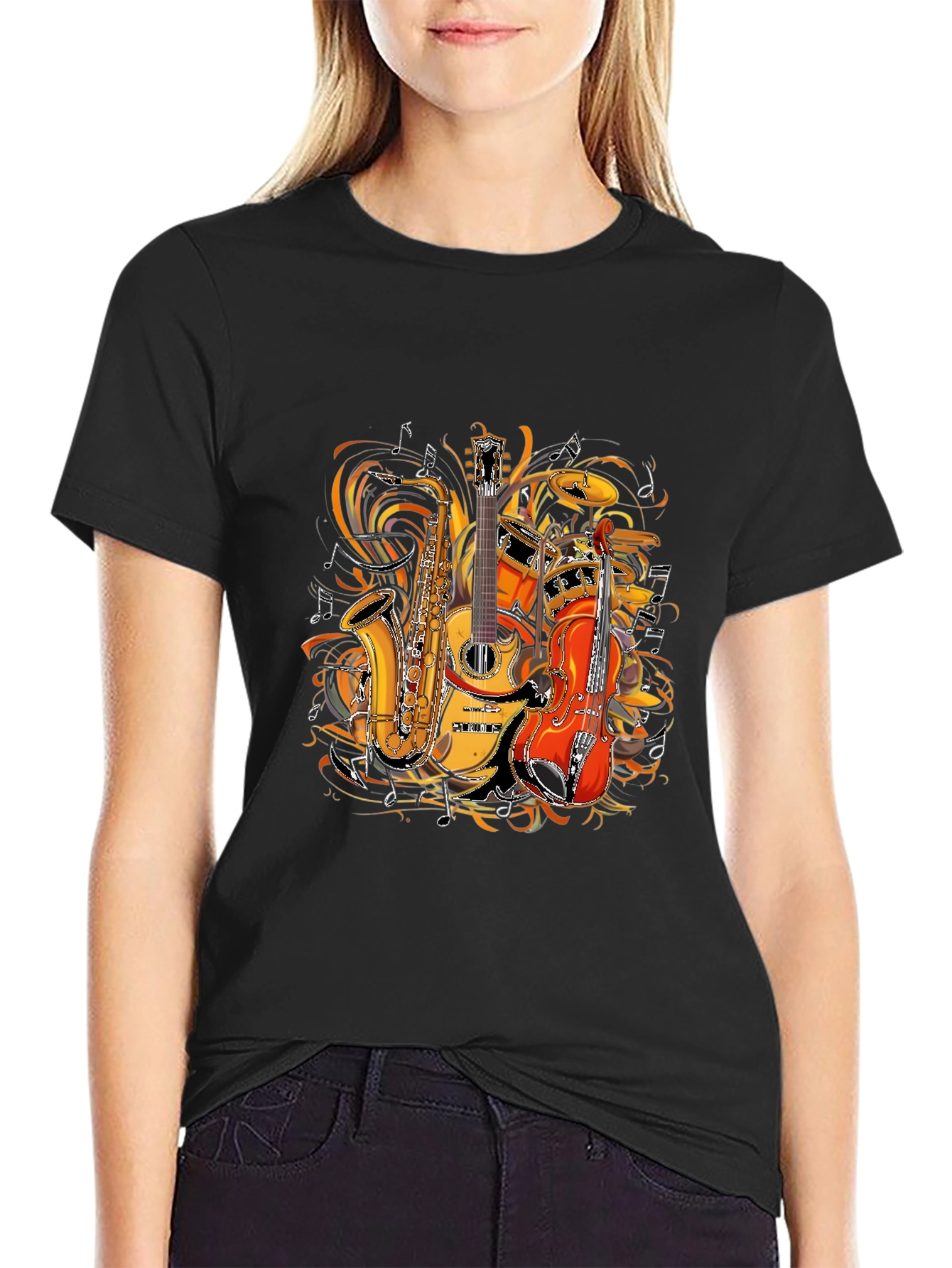 Musical Instruments Graphic Tee - Saxophone Guitar Drums