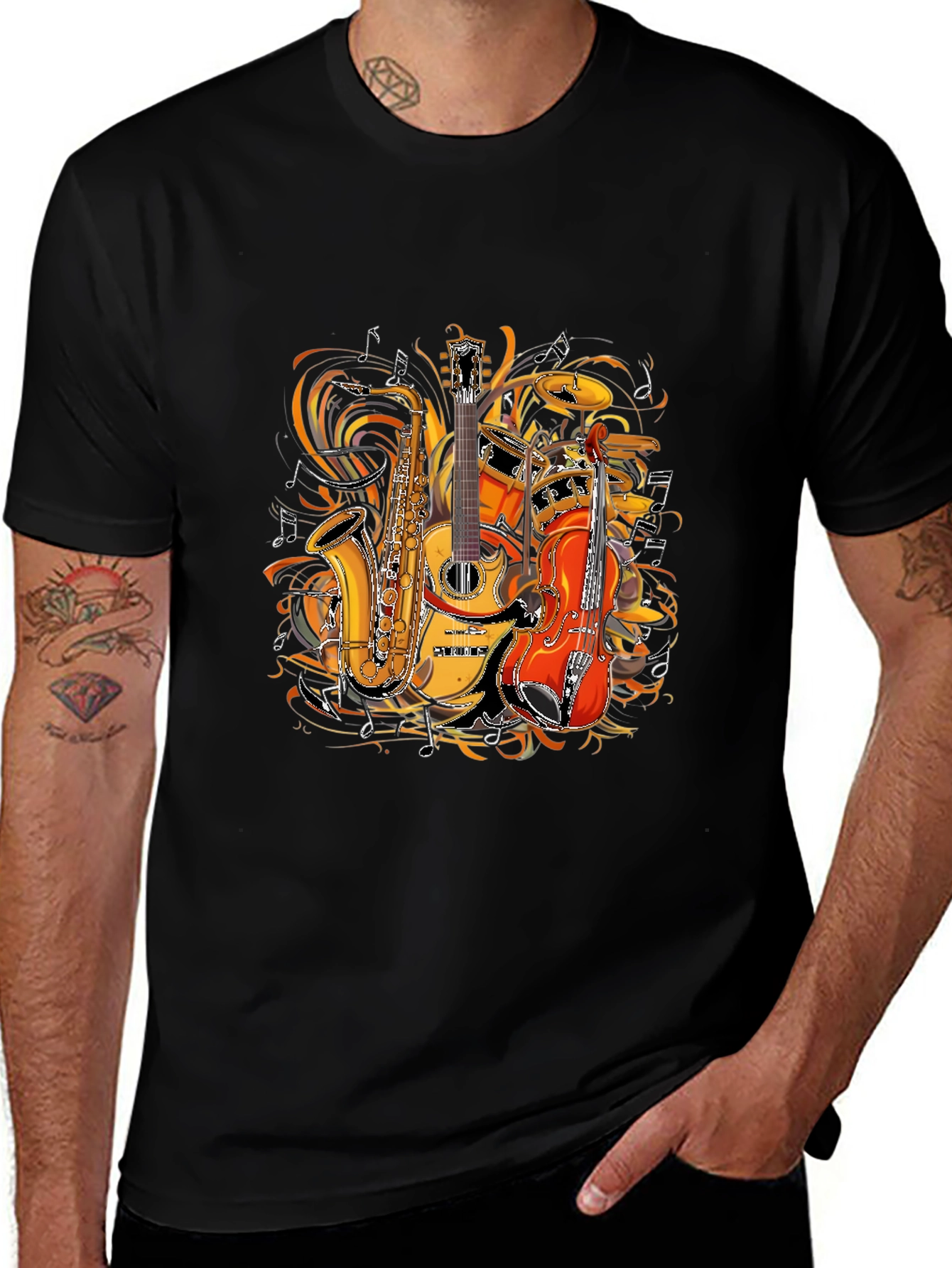 Musical Instruments Graphic Tee - Saxophone Guitar Drums