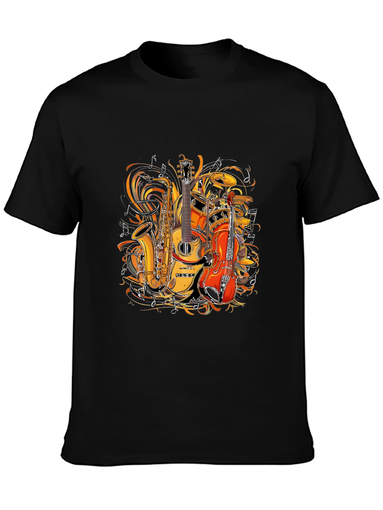 Musical Instruments Graphic Tee - Saxophone Guitar Drums