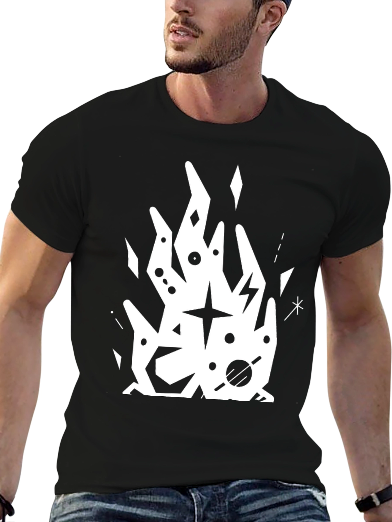 Abstract Graphic Tee - Black Cotton T-Shirt