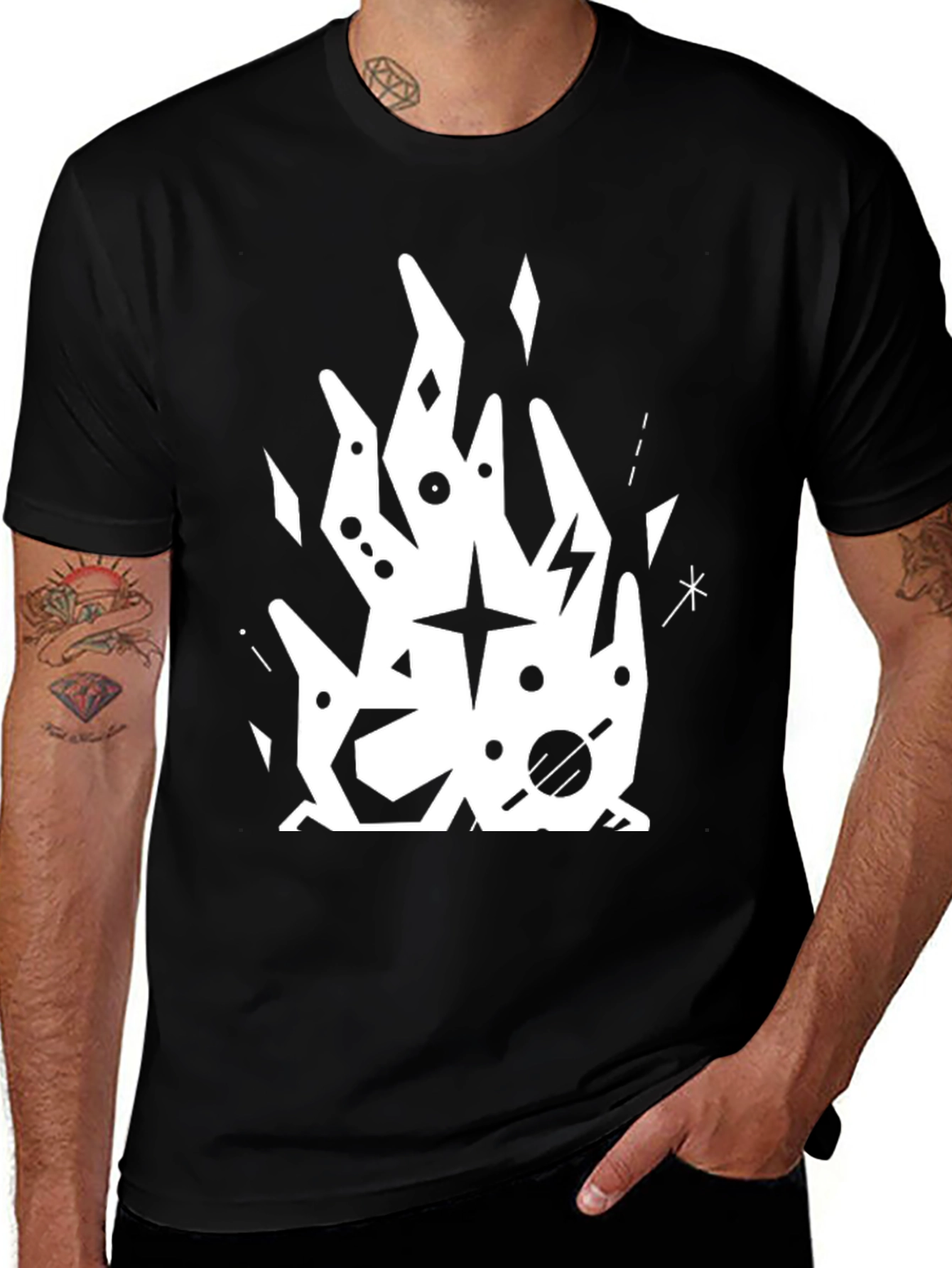 Abstract Graphic Tee - Black Cotton T-Shirt