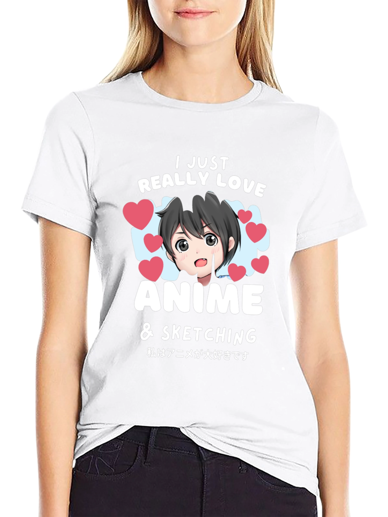 Anime Lovers Black T-Shirt: I Love Anime & Sketching