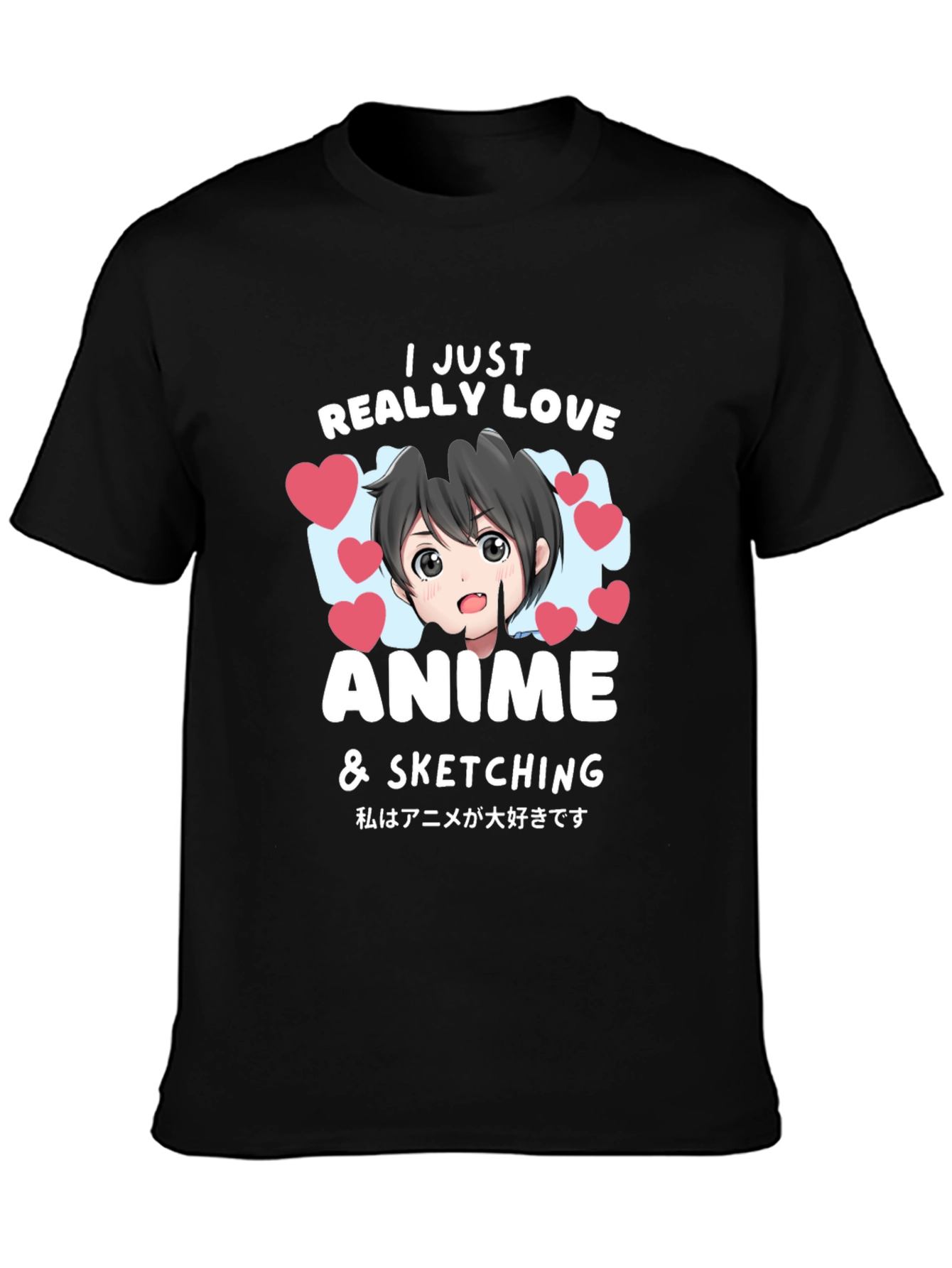Anime Lovers Black T-Shirt: I Love Anime & Sketching