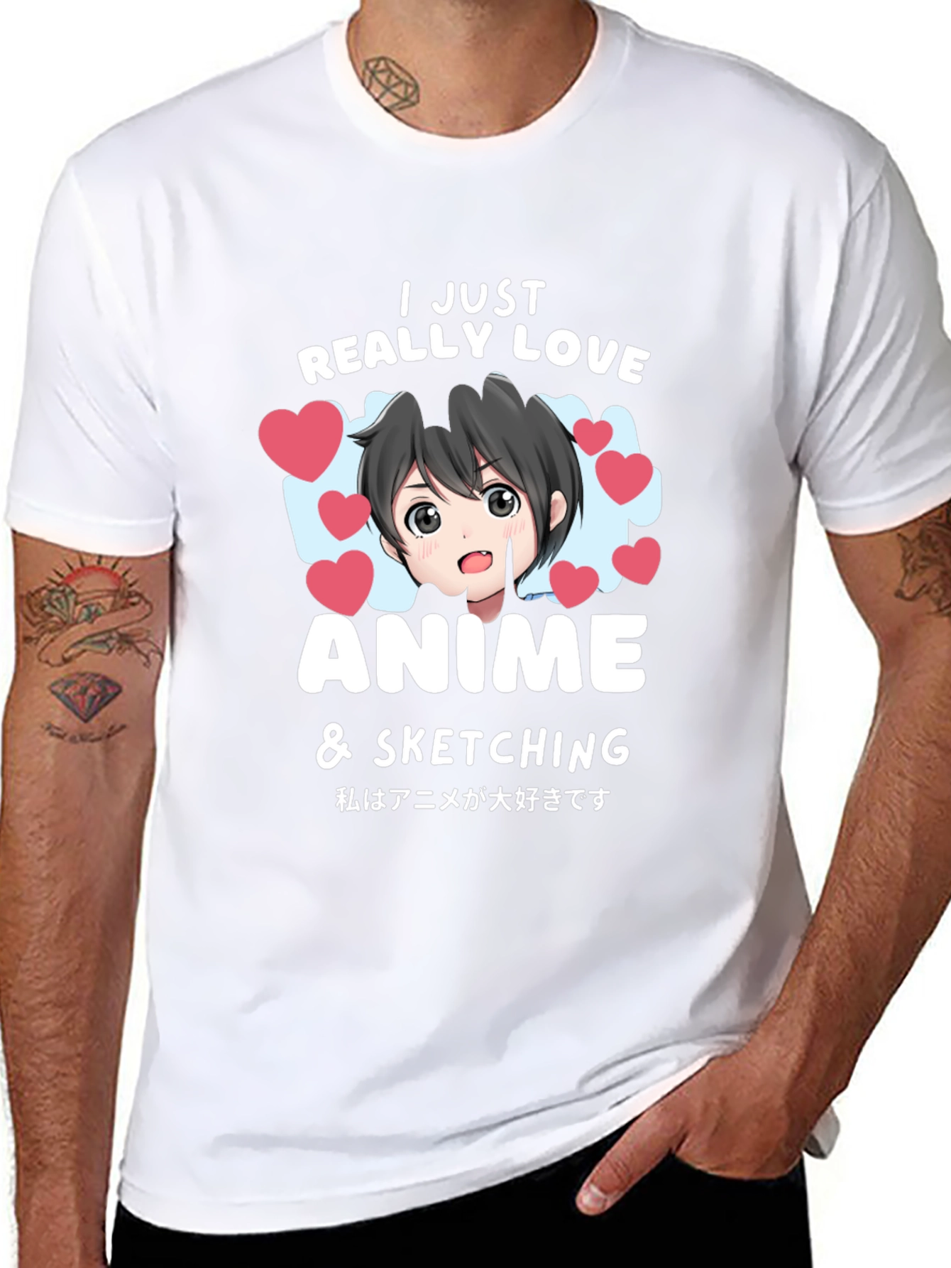Anime Lovers Black T-Shirt: I Love Anime & Sketching