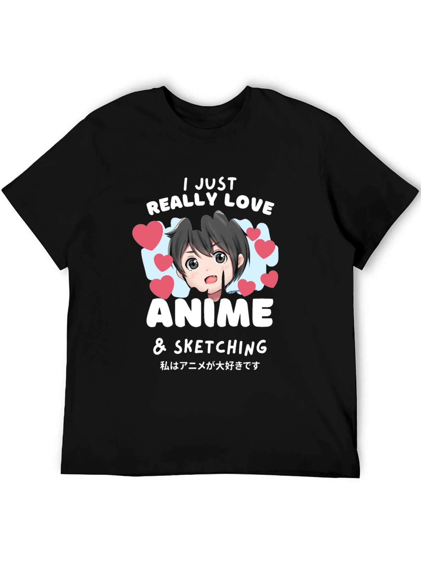 Anime Lovers Black T-Shirt: I Love Anime & Sketching