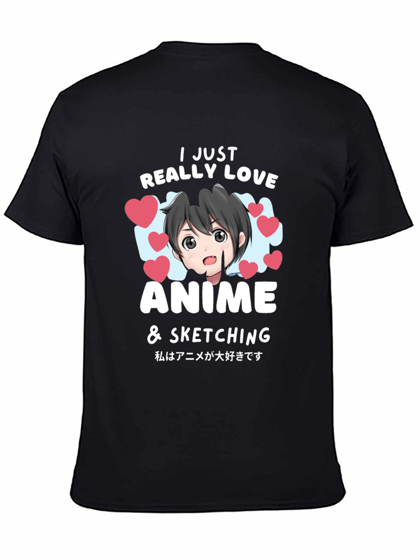 Anime Lovers Black T-Shirt: I Love Anime & Sketching