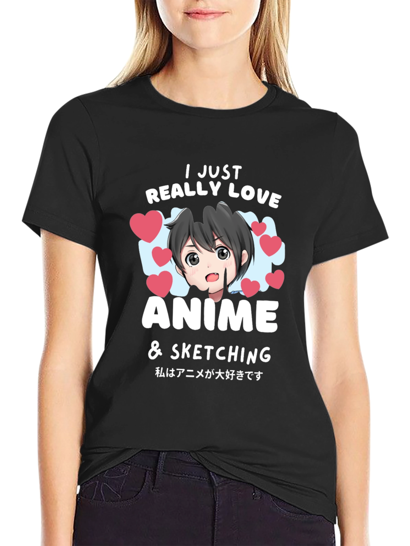 Anime Lovers Black T-Shirt: I Love Anime & Sketching