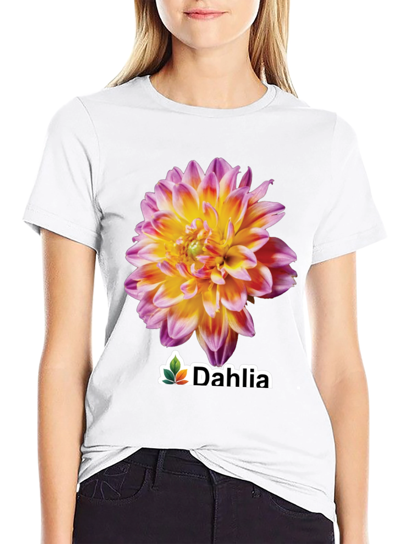 Dahlia Flower Graphic Tee - Stylish Black T-Shirt