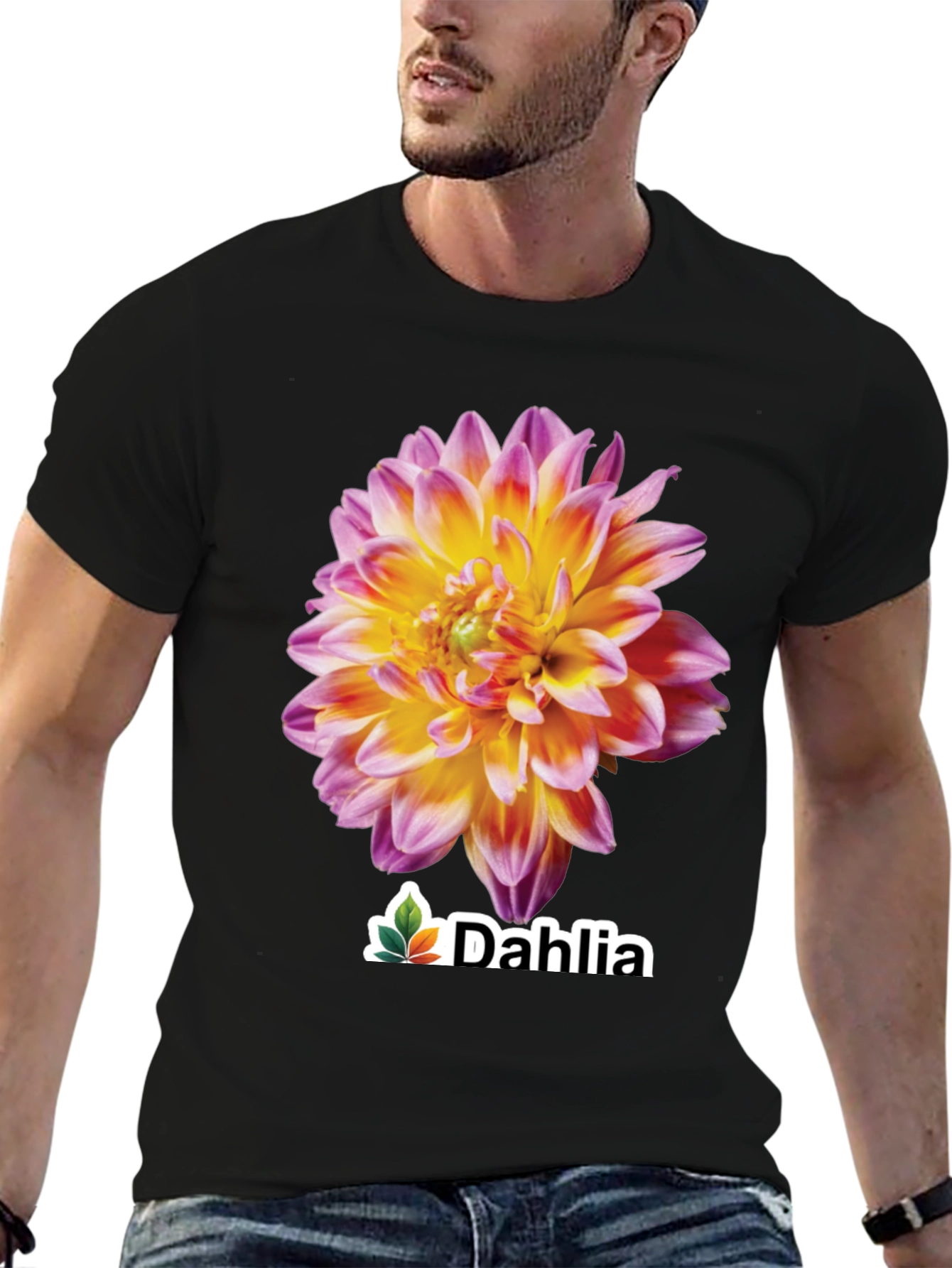 Dahlia Flower Graphic Tee - Stylish Black T-Shirt