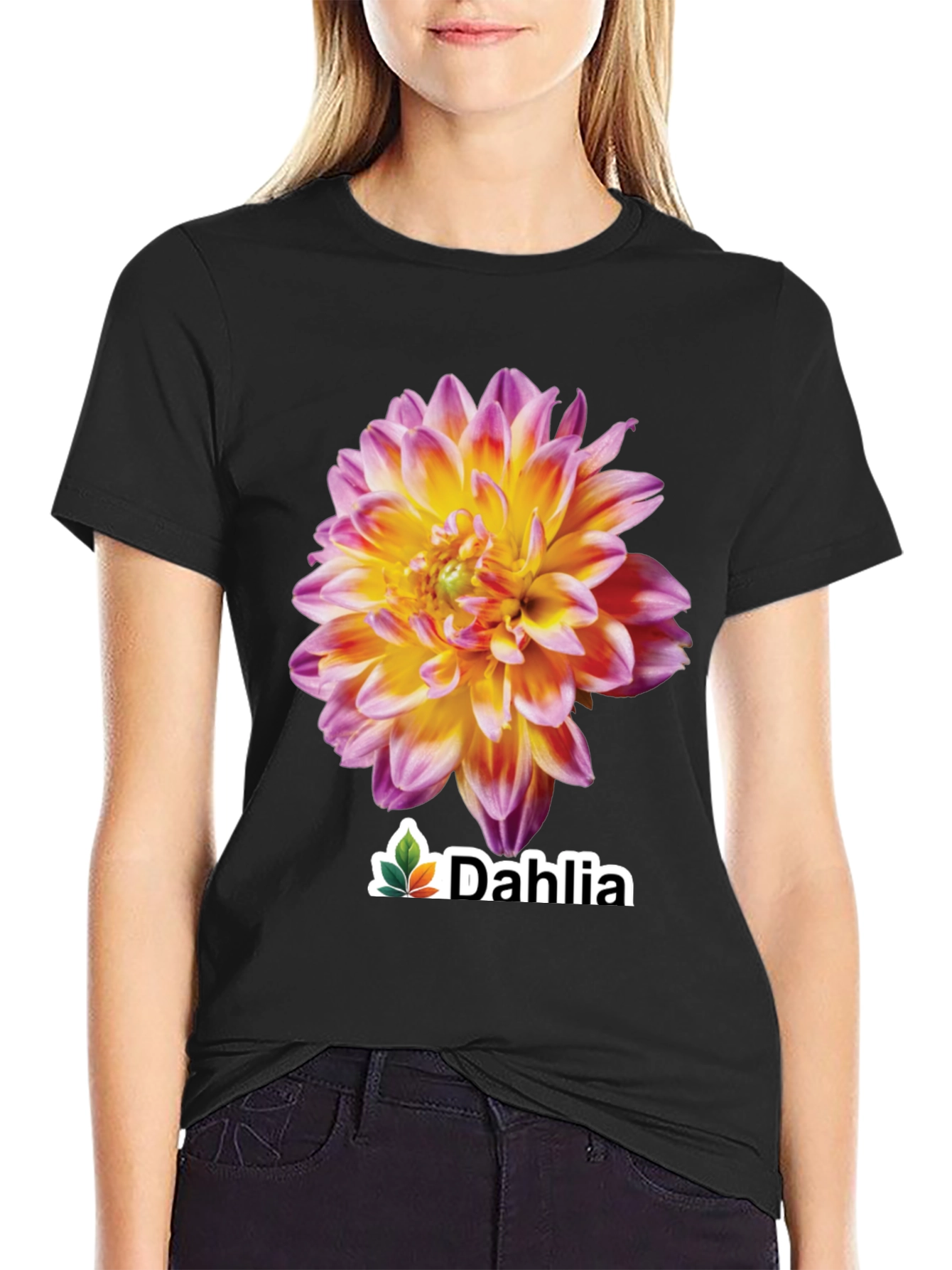 Dahlia Flower Graphic Tee - Stylish Black T-Shirt