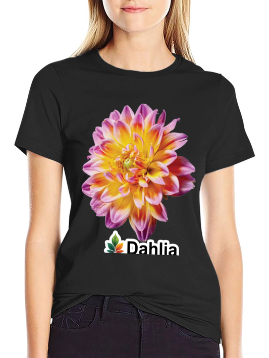 Dahlia Flower Graphic Tee - Stylish Black T-Shirt