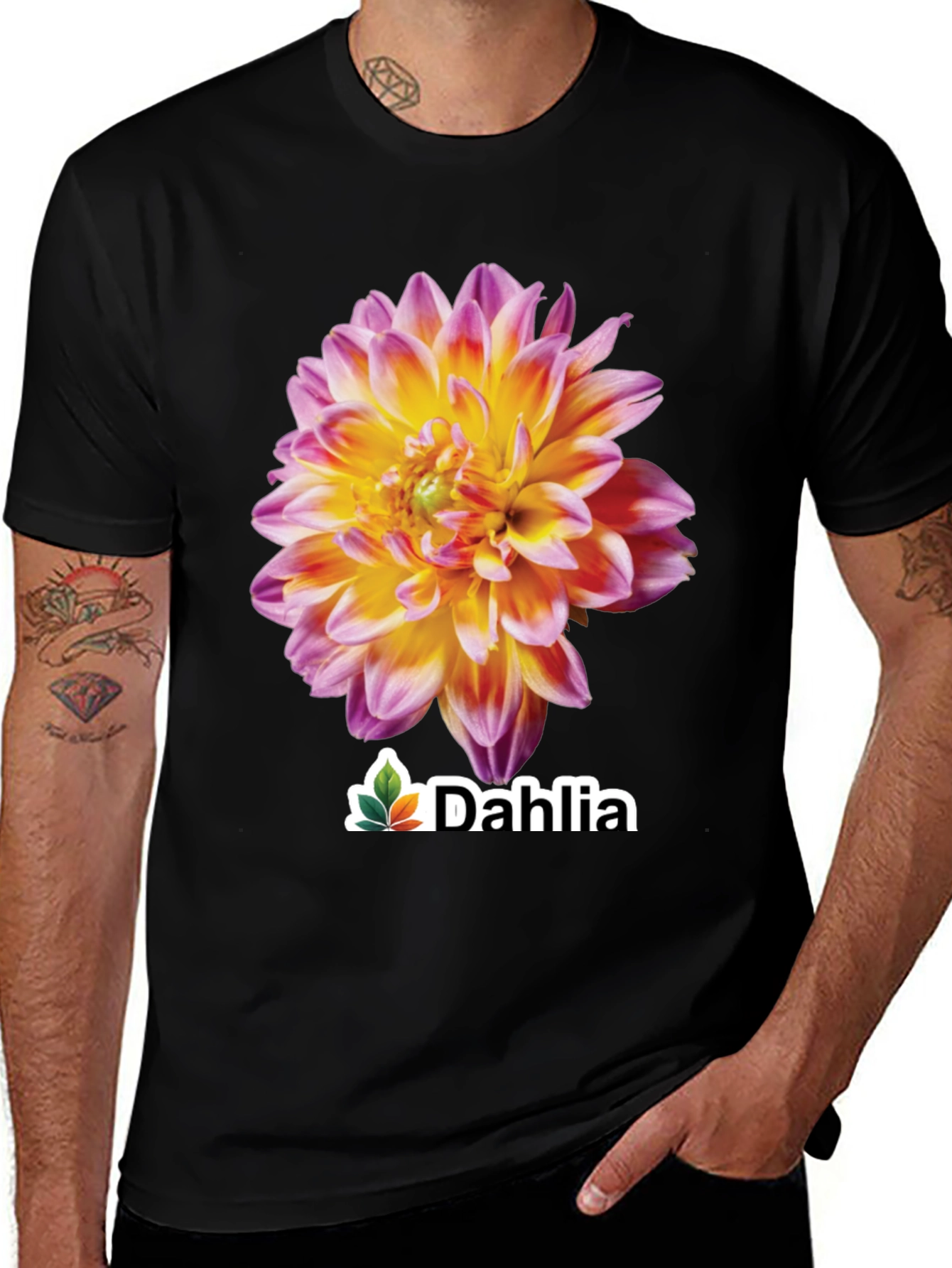 Dahlia Flower Graphic Tee - Stylish Black T-Shirt
