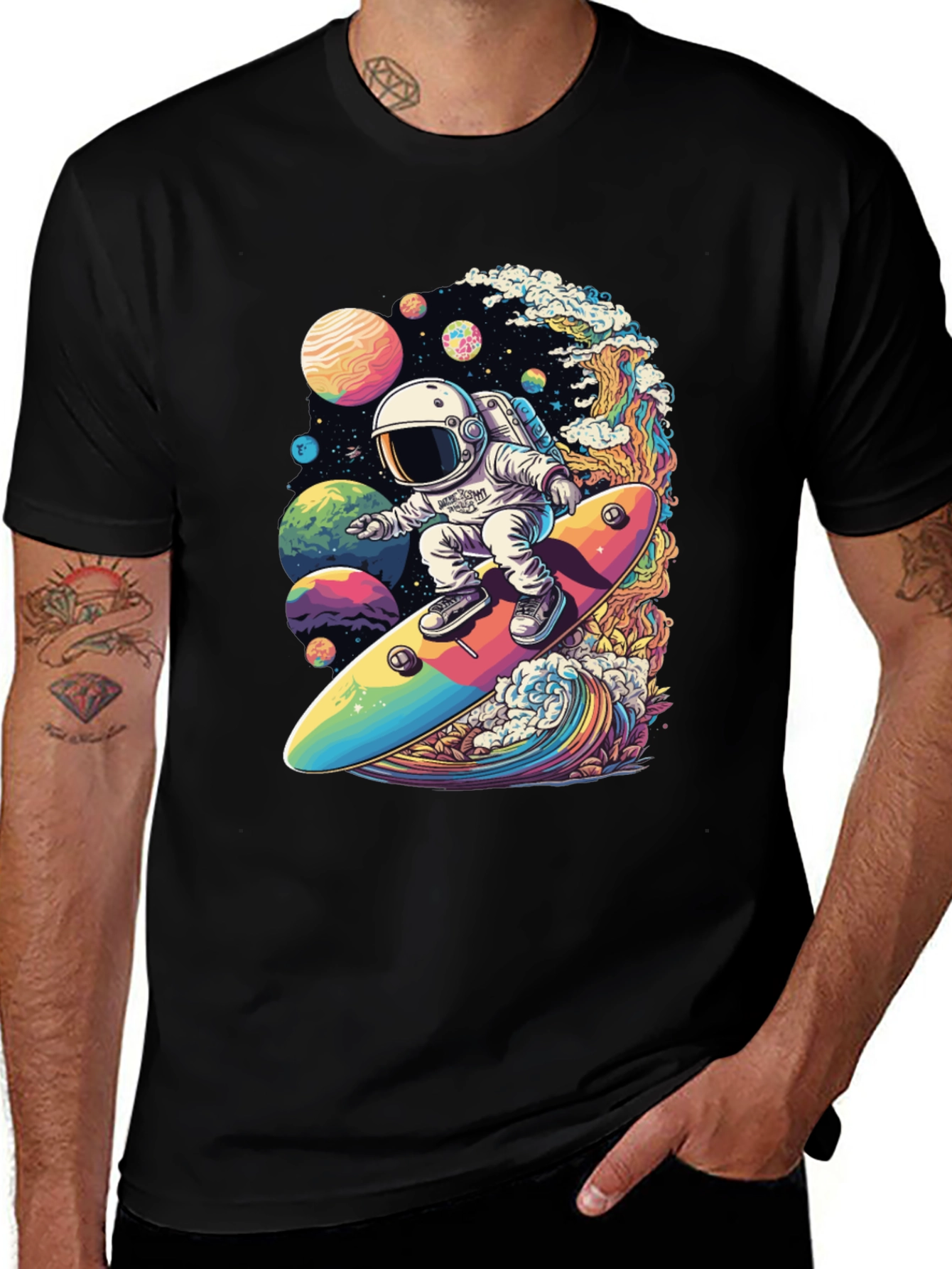 Astronaut Surfing Planets T-Shirt