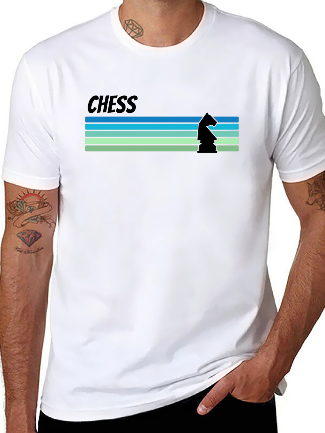 Chess Knight Graphic Tee - Retro Style Mens T-Shirt