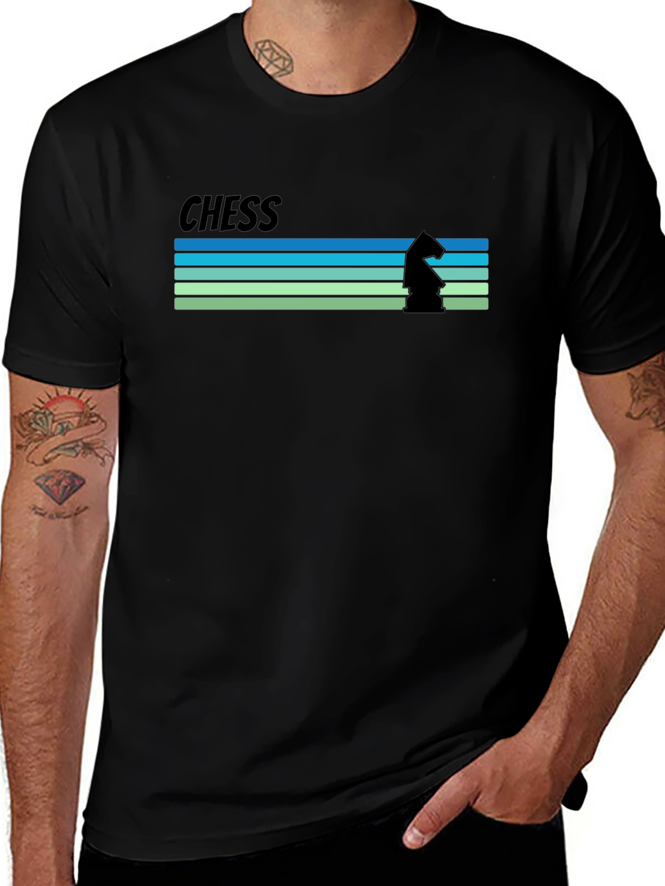 Chess Knight Graphic Tee - Retro Style Mens T-Shirt