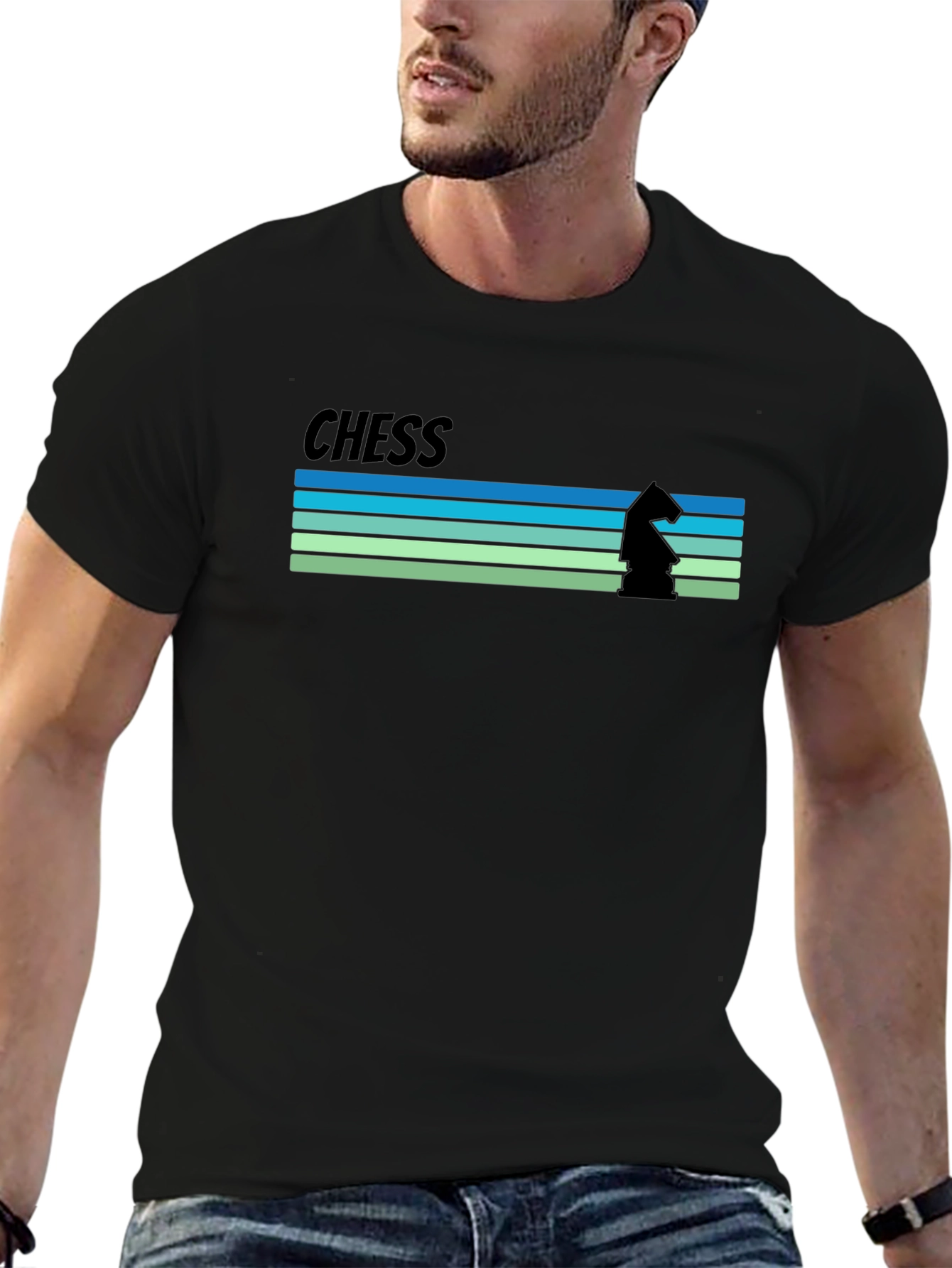 Chess Knight Graphic Tee - Retro Style Mens T-Shirt