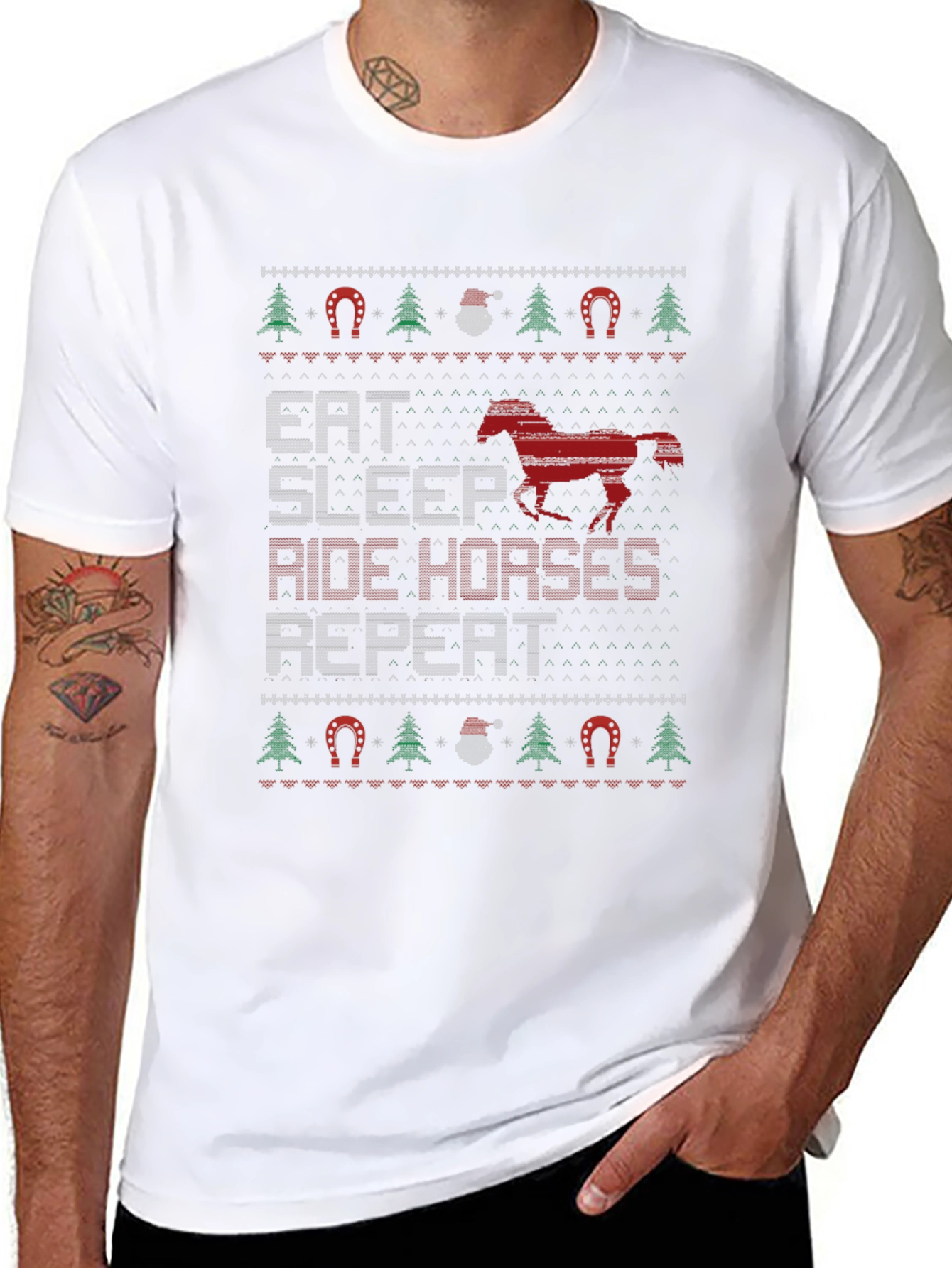 Eat Sleep Ride Horses Ugly Christmas Sweater T-Shirt