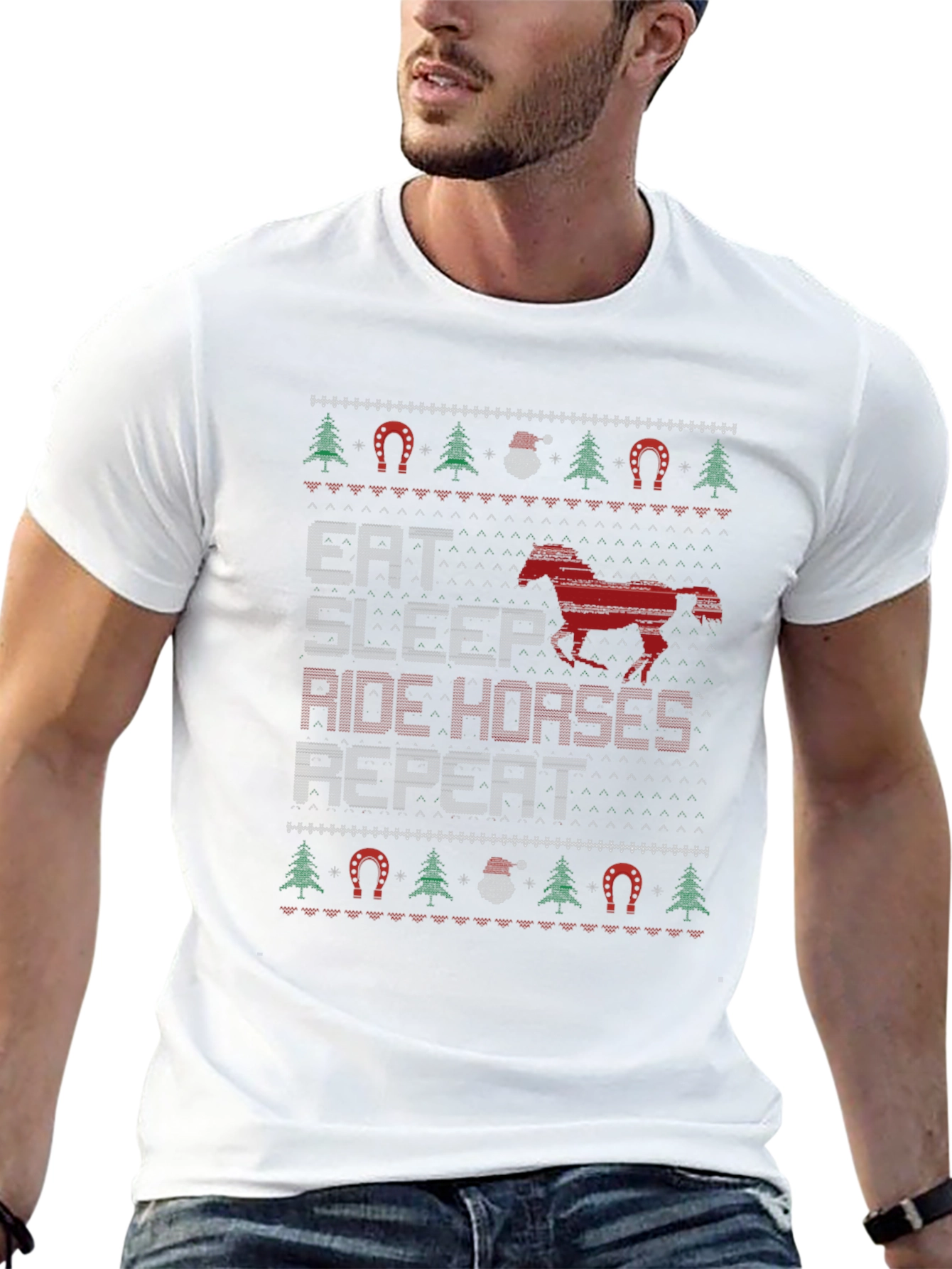 Eat Sleep Ride Horses Ugly Christmas Sweater T-Shirt