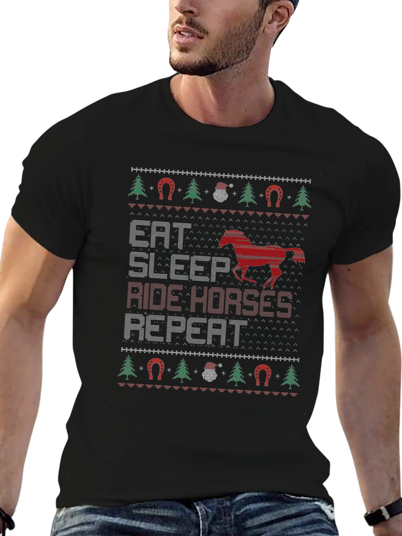 Eat Sleep Ride Horses Ugly Christmas Sweater T-Shirt