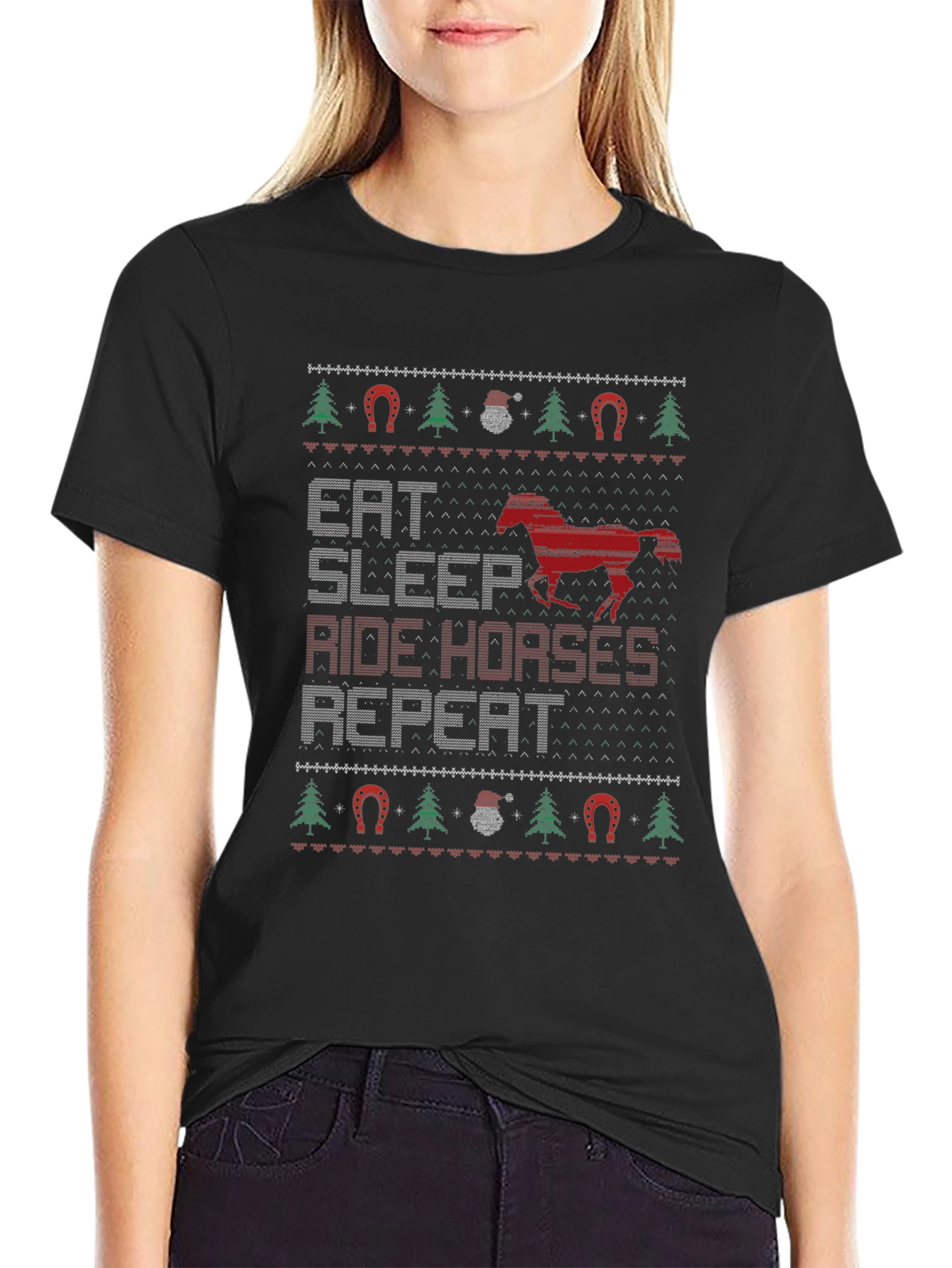 Eat Sleep Ride Horses Ugly Christmas Sweater T-Shirt