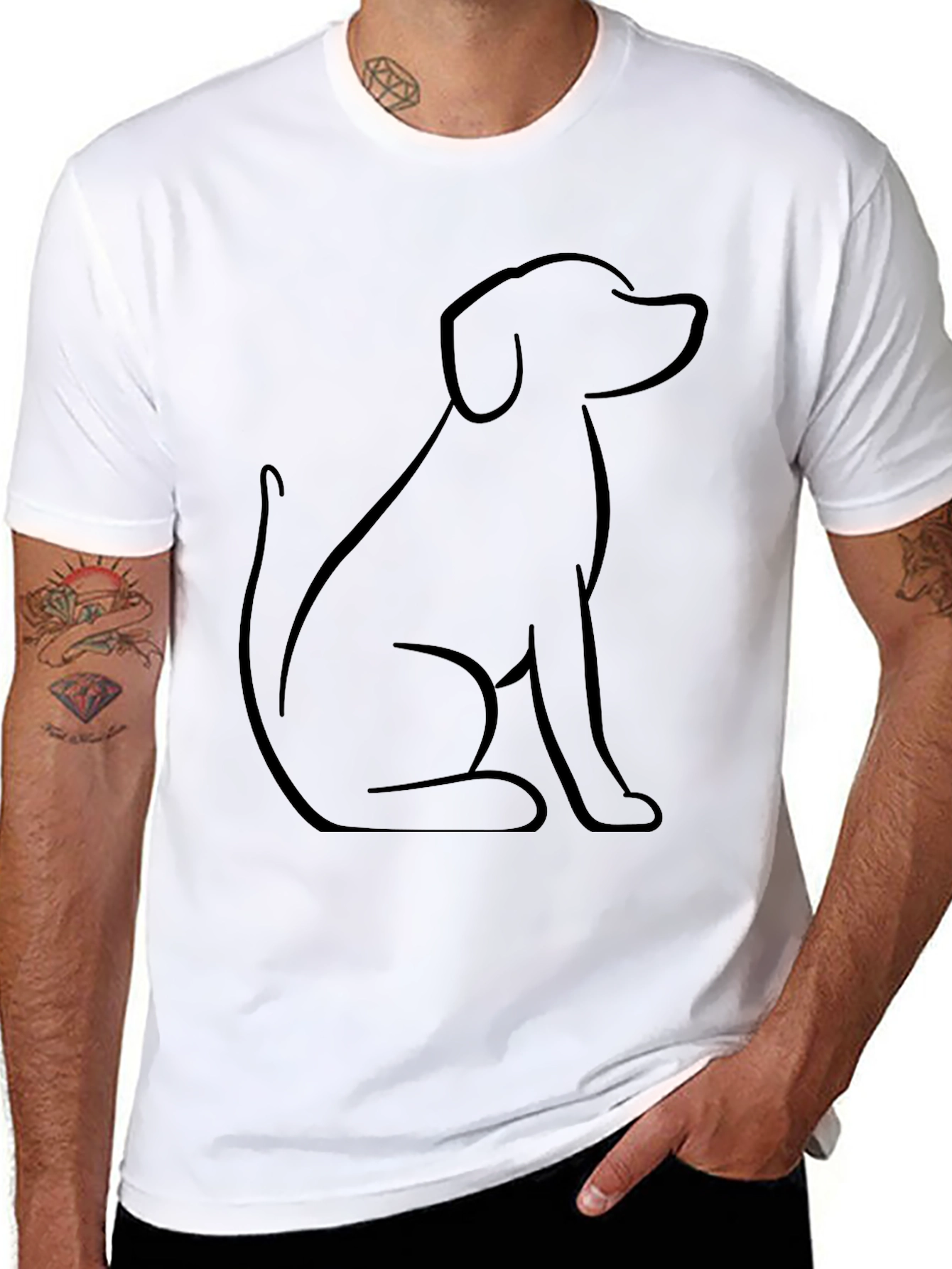 Minimalist Dog Outline Black T-Shirt