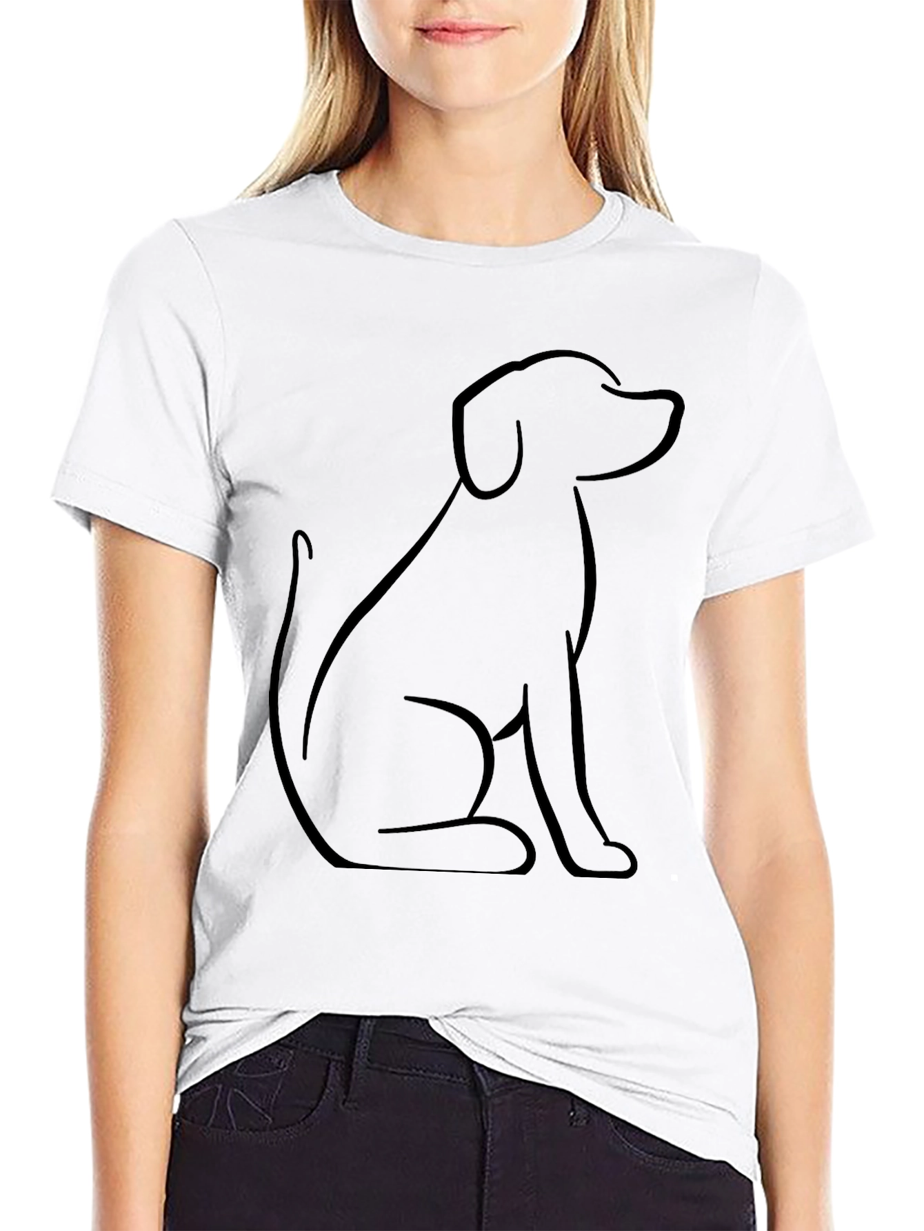 Minimalist Dog Outline Black T-Shirt
