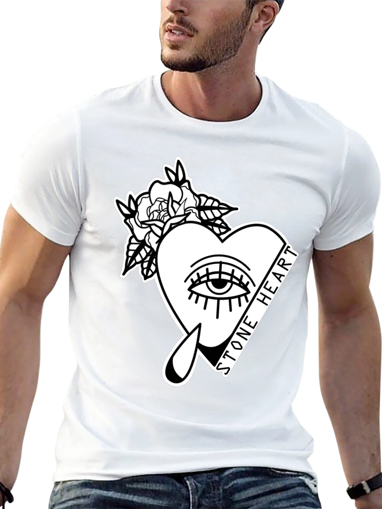 Stone Heart Graphic Tee - Stylish Unisex Cotton T-Shirt