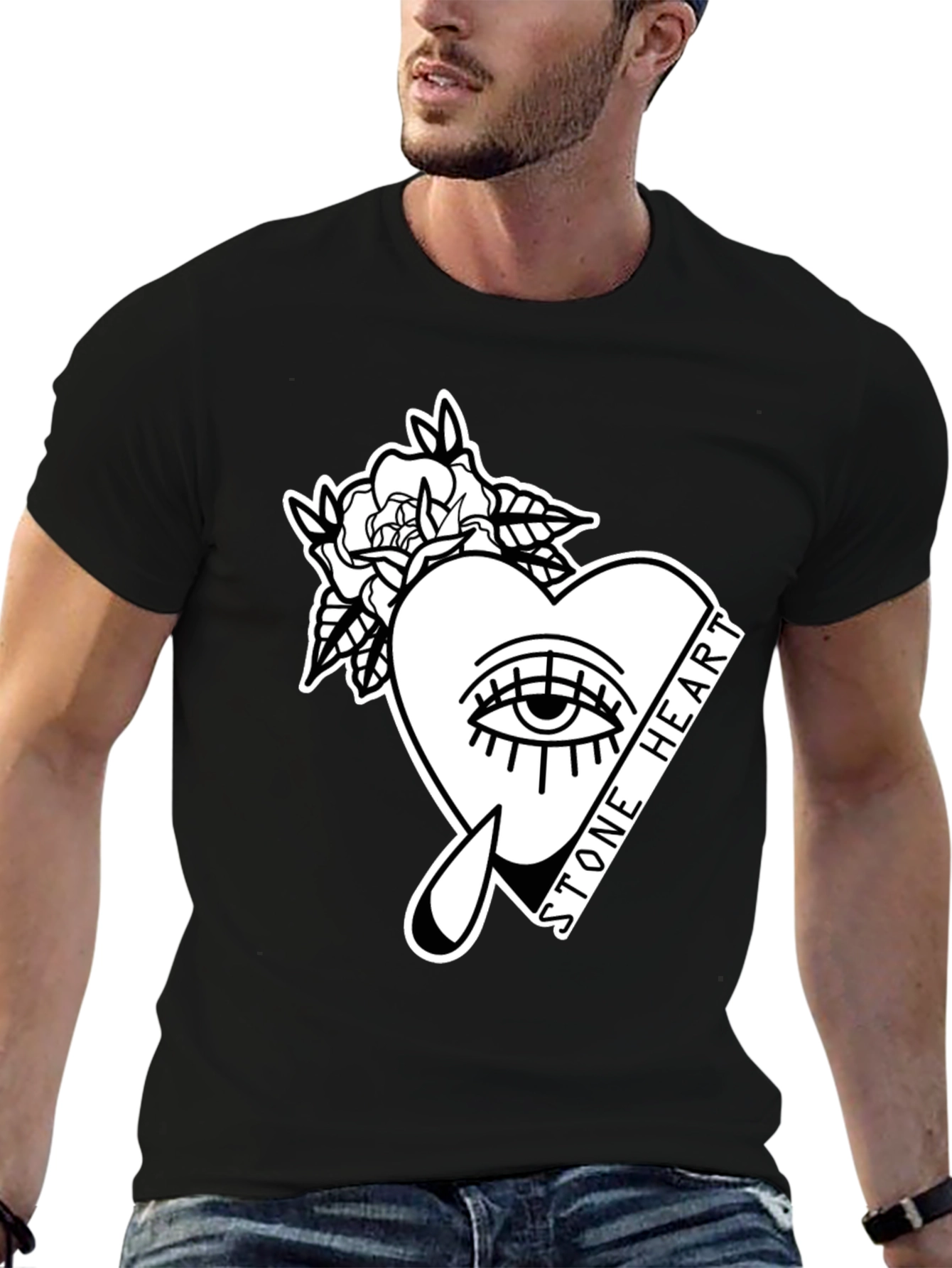 Stone Heart Graphic Tee - Stylish Unisex Cotton T-Shirt