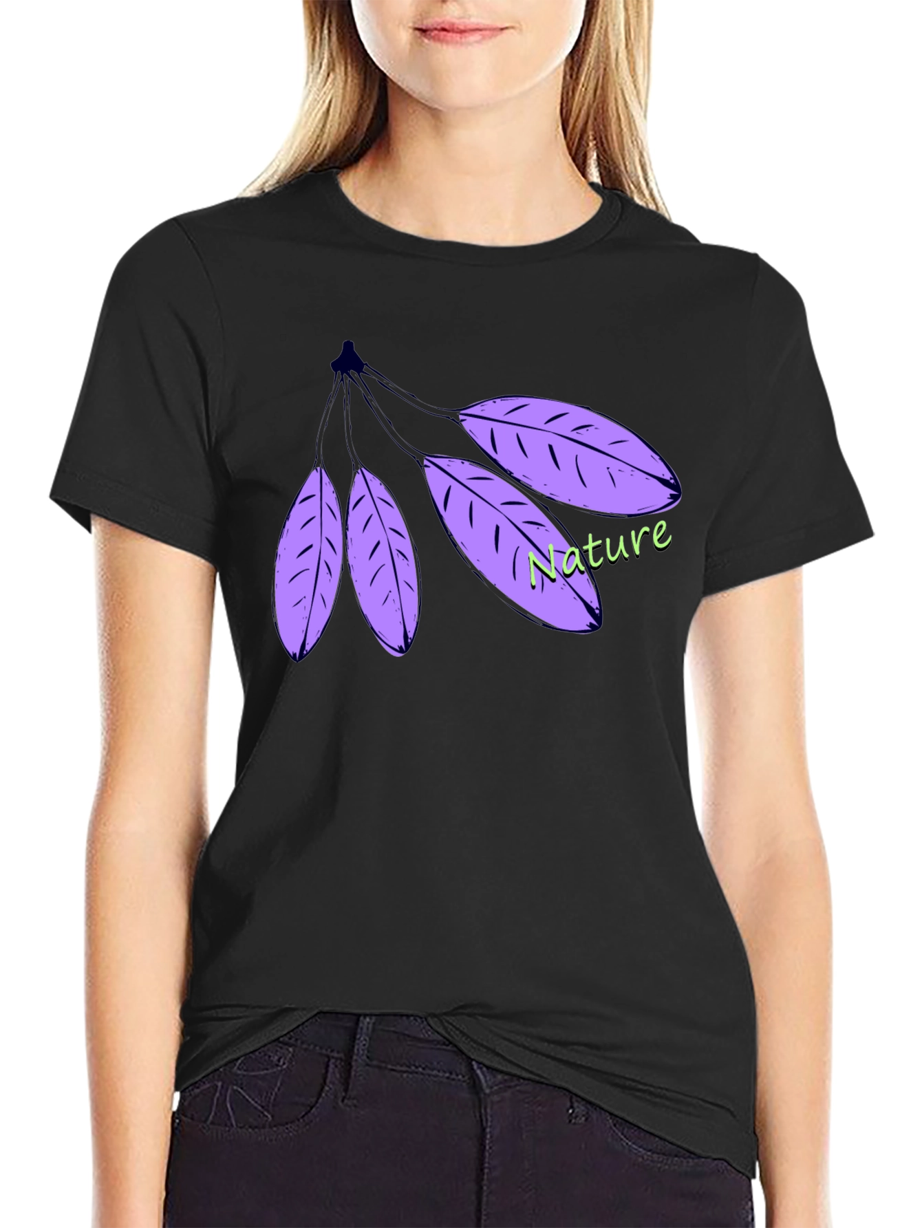 Nature Leaf T-Shirt - Black Cotton Casual Wear
