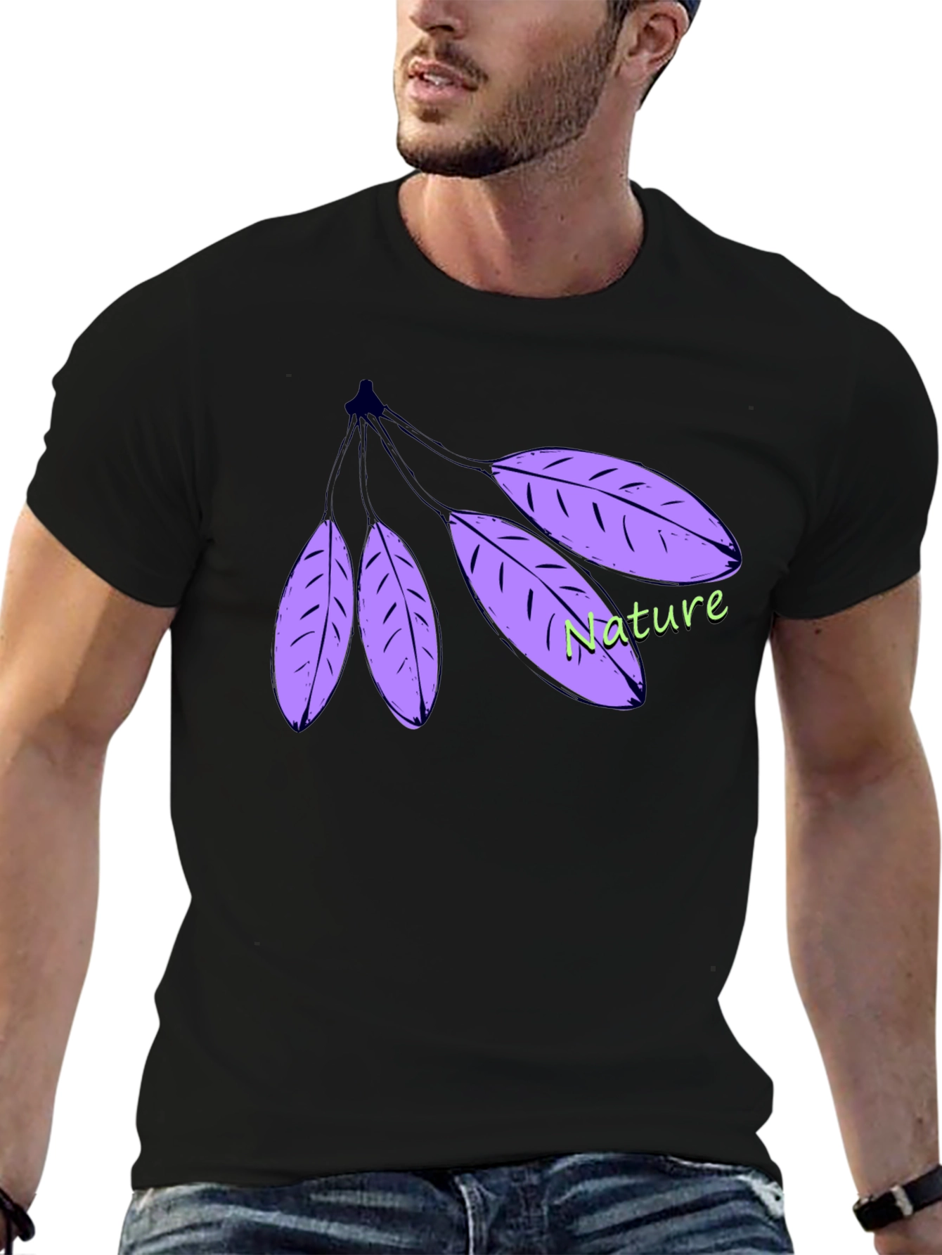 Nature Leaf T-Shirt - Black Cotton Casual Wear