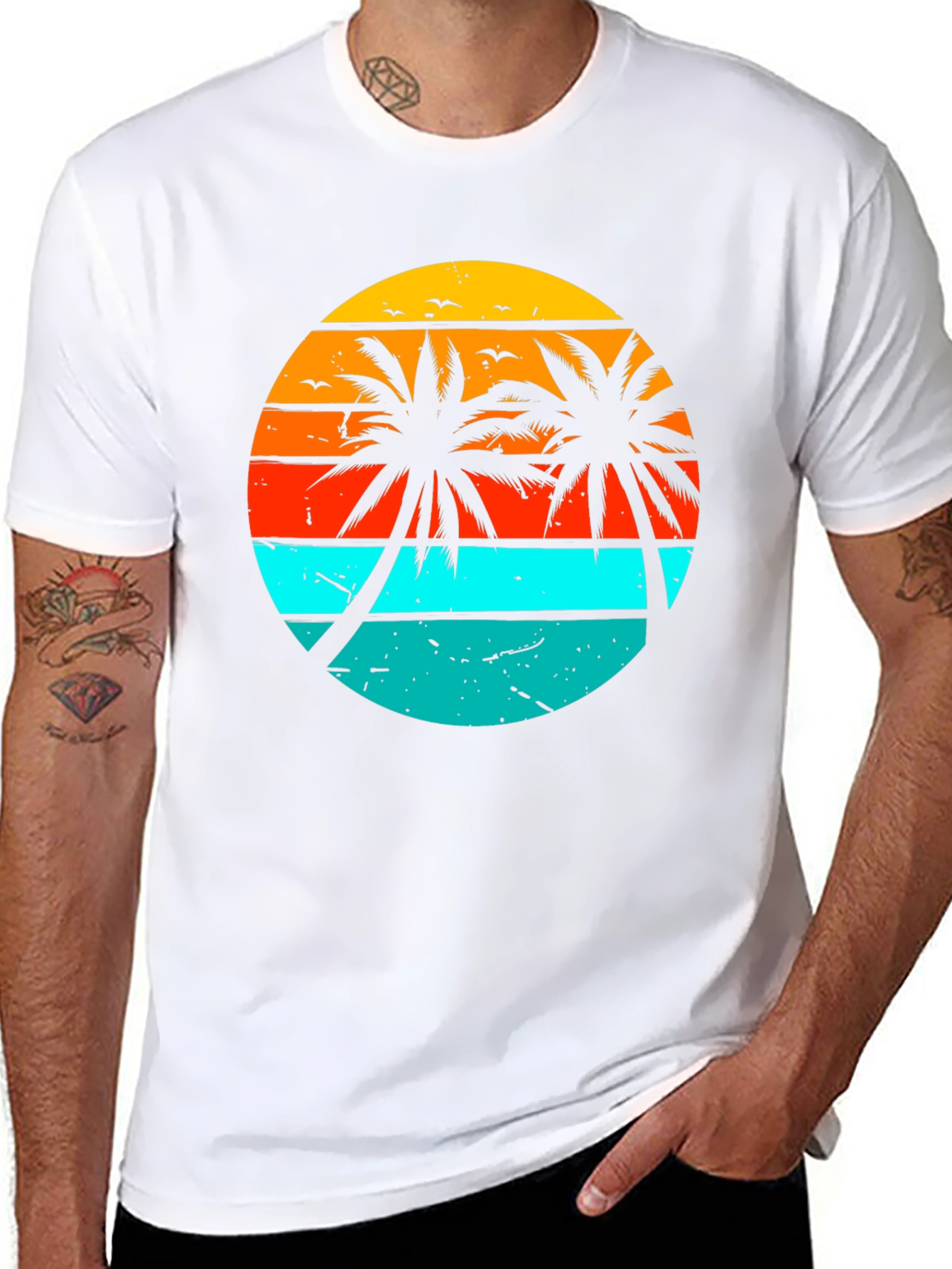 Retro Sunset Palm Tree Graphic T-Shirt