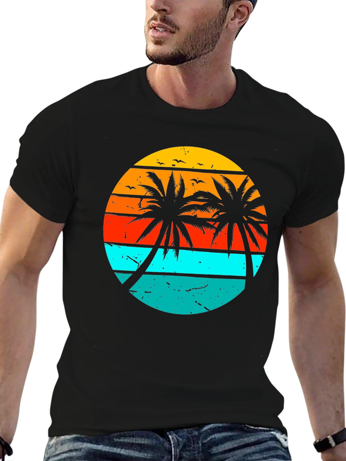 Retro Sunset Palm Tree Graphic T-Shirt