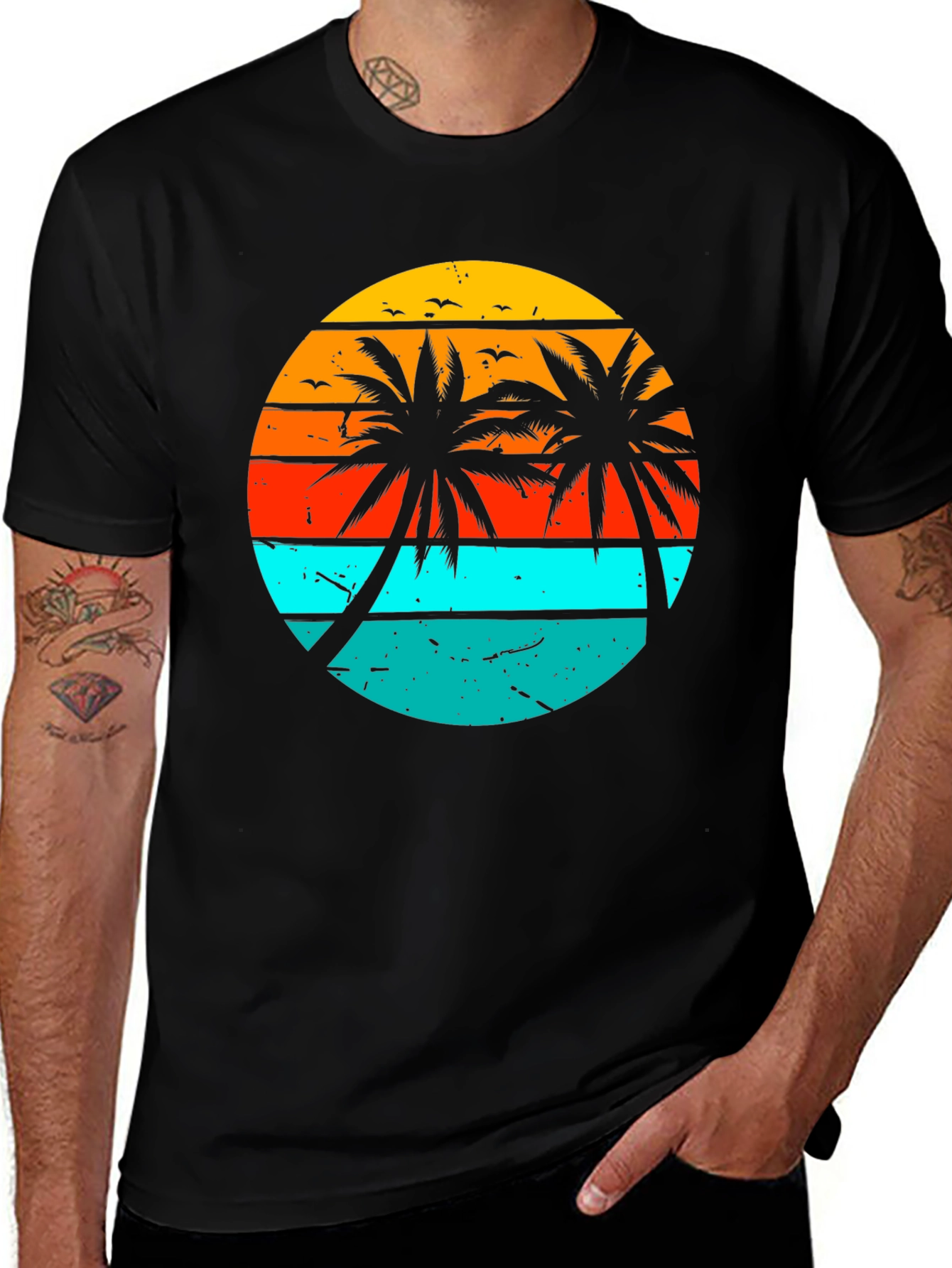 Retro Sunset Palm Tree Graphic T-Shirt