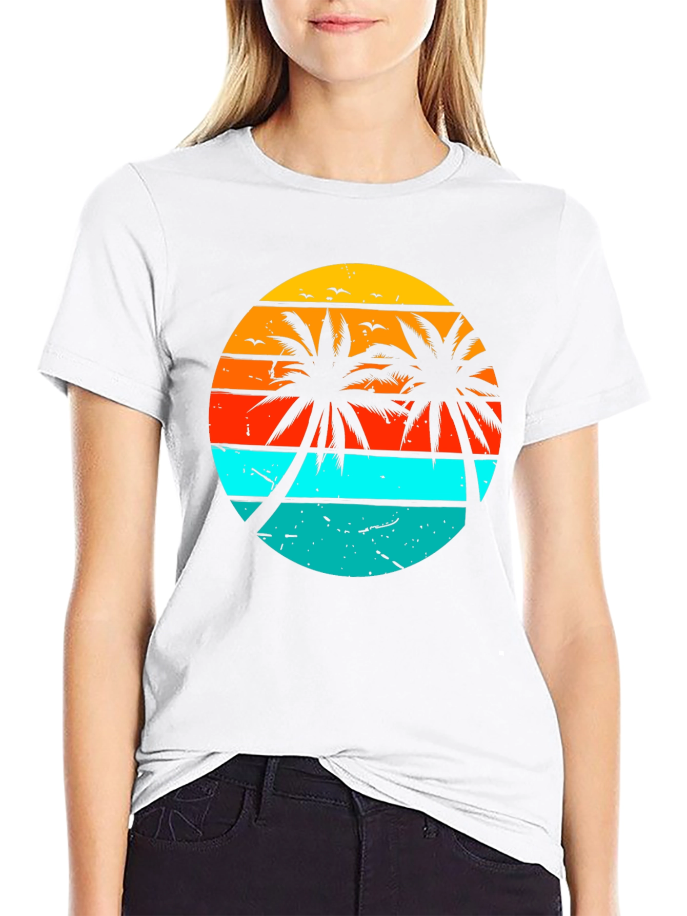 Retro Sunset Palm Tree Graphic T-Shirt