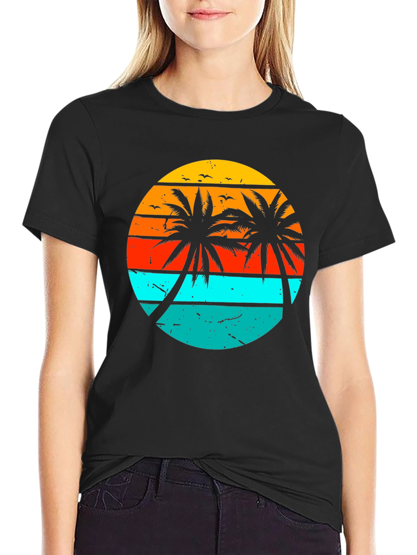 Retro Sunset Palm Tree Graphic T-Shirt