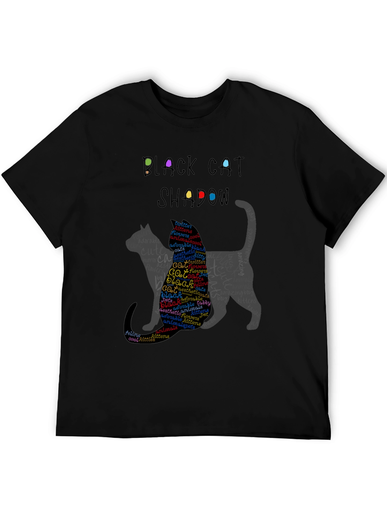 Black Cat Shadow Word Art T-Shirt