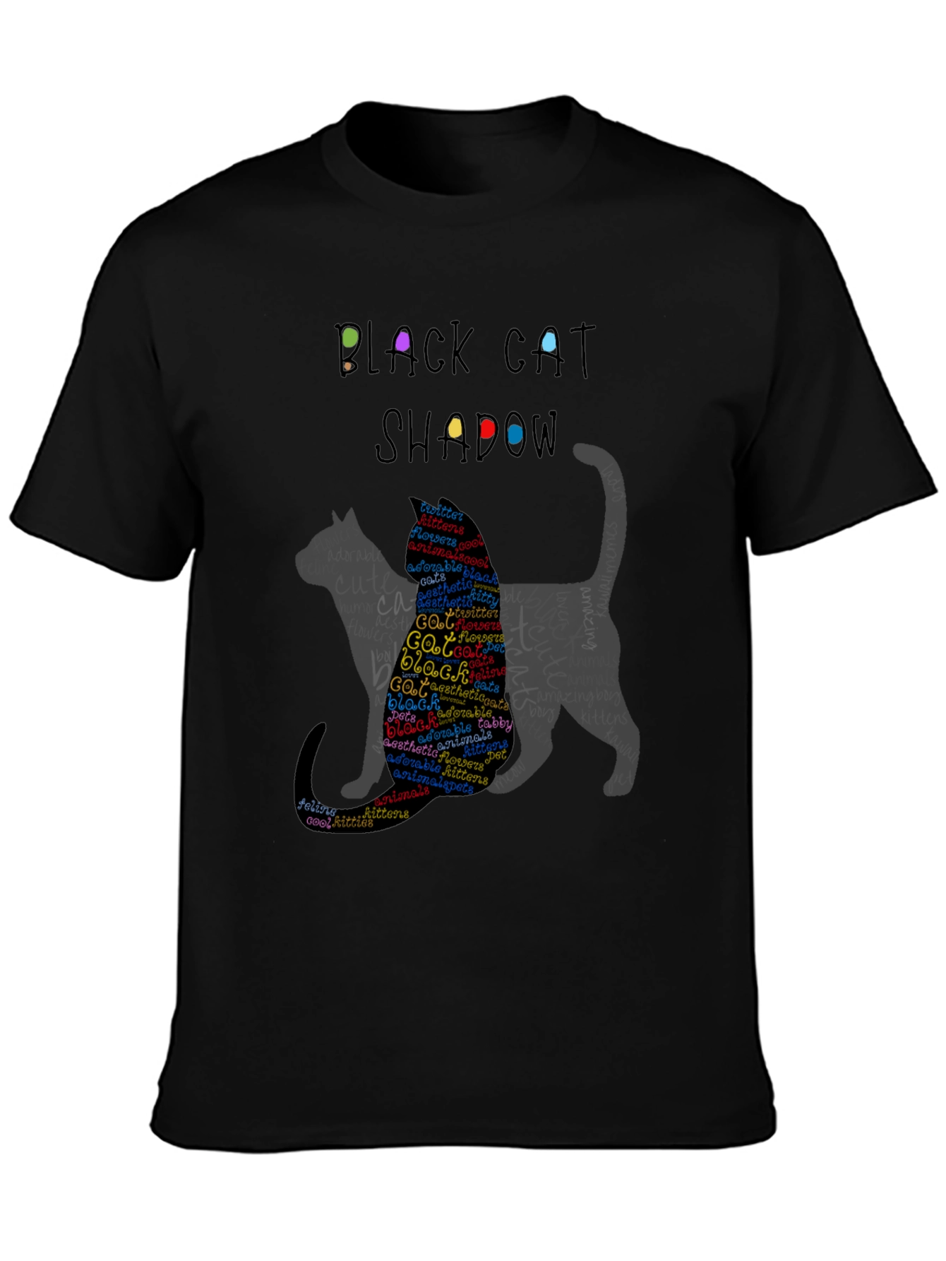 Black Cat Shadow Word Art T-Shirt