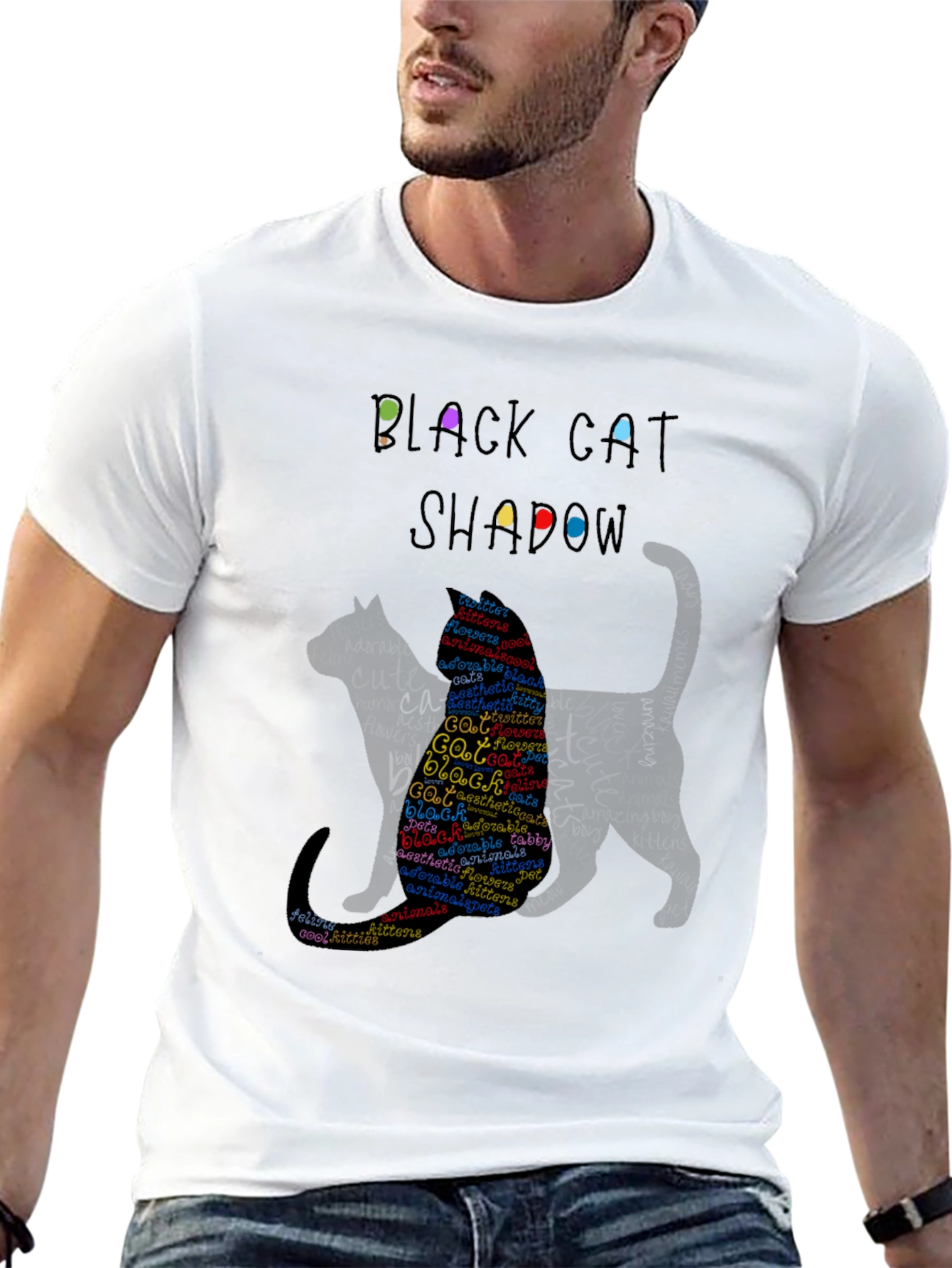 Black Cat Shadow Word Art T-Shirt