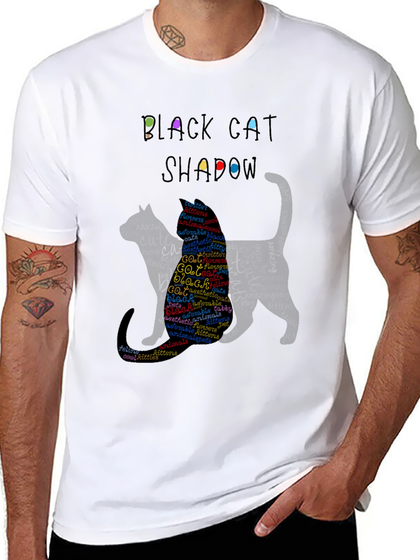 Black Cat Shadow Word Art T-Shirt