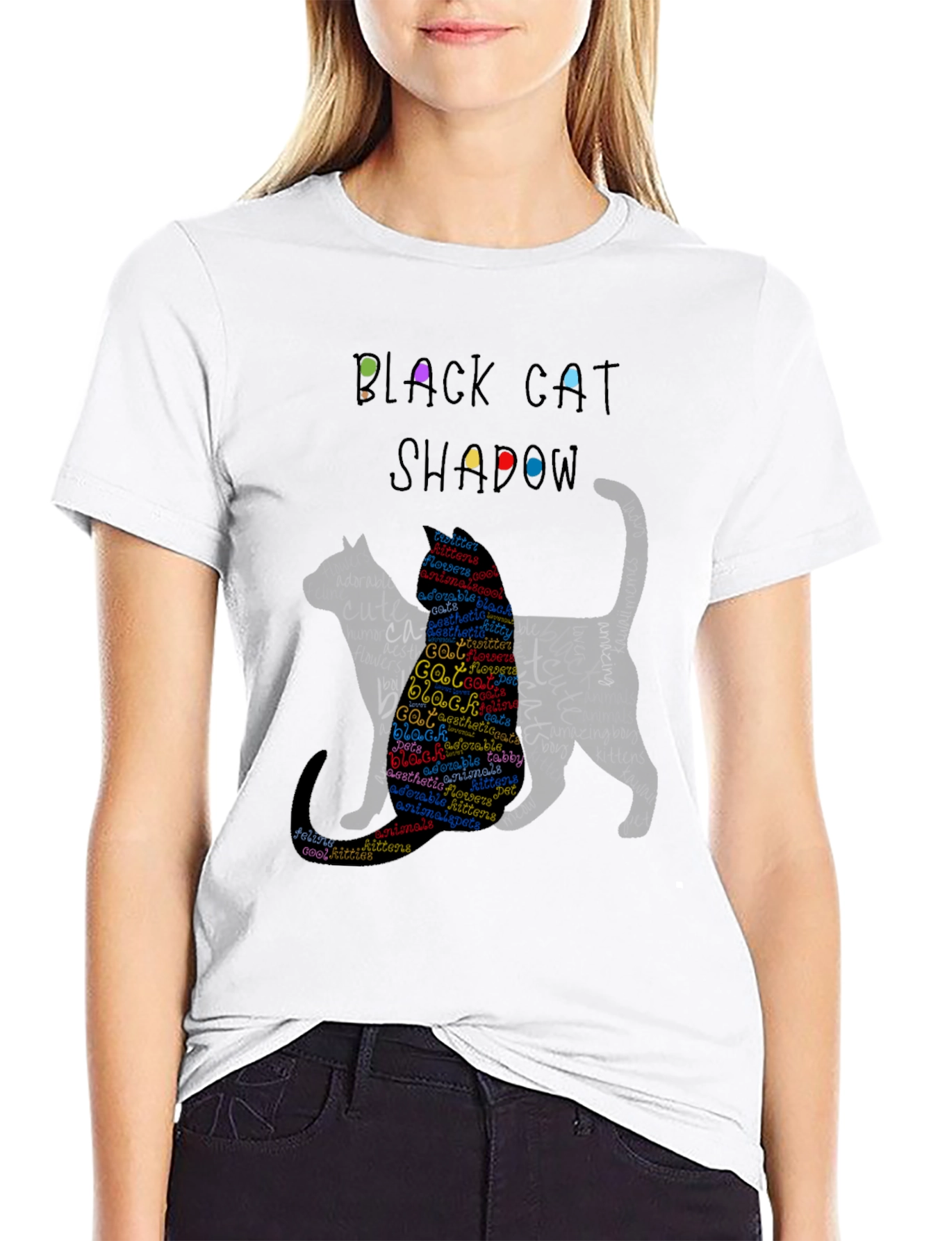 Black Cat Shadow Word Art T-Shirt