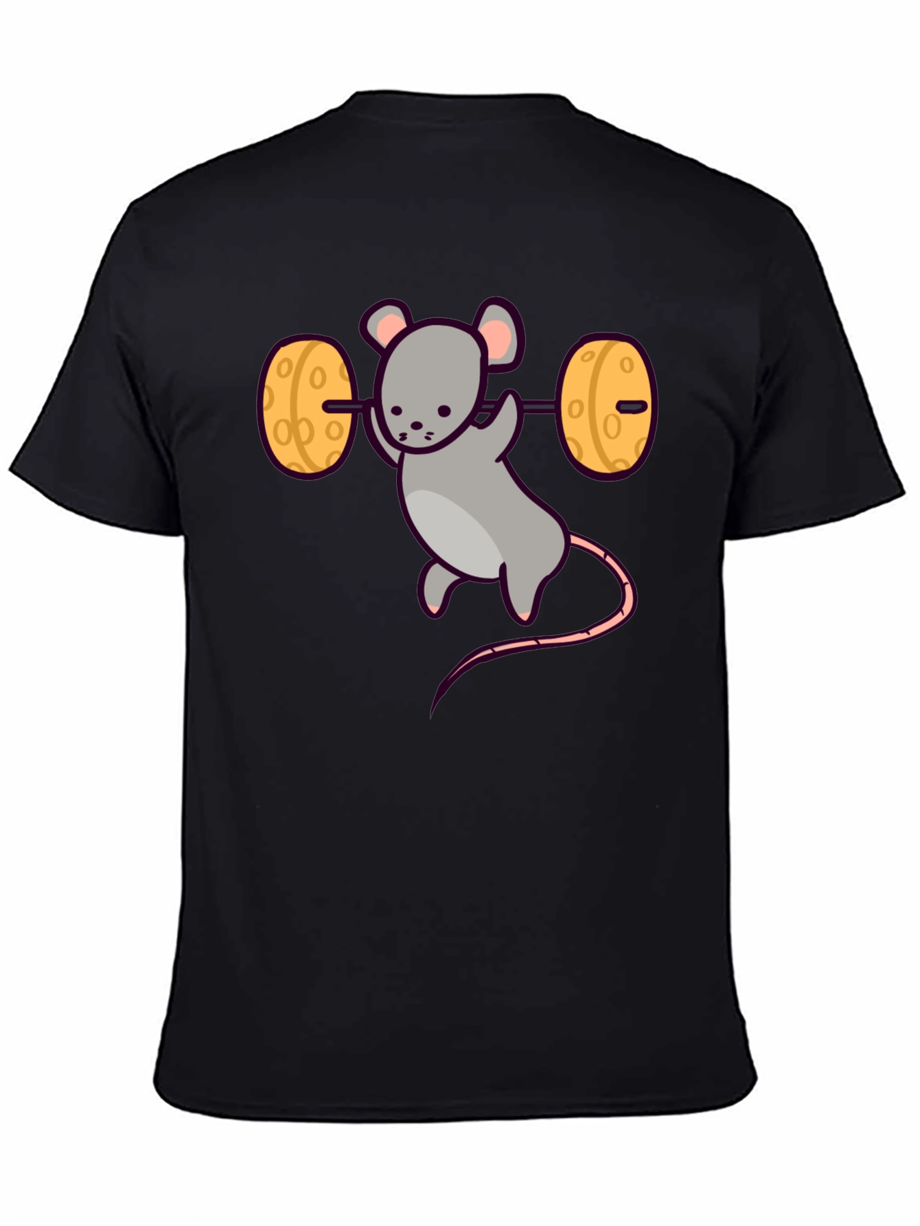 Funny Mouse Lifting Cheese Barbell Black T-Shirt
