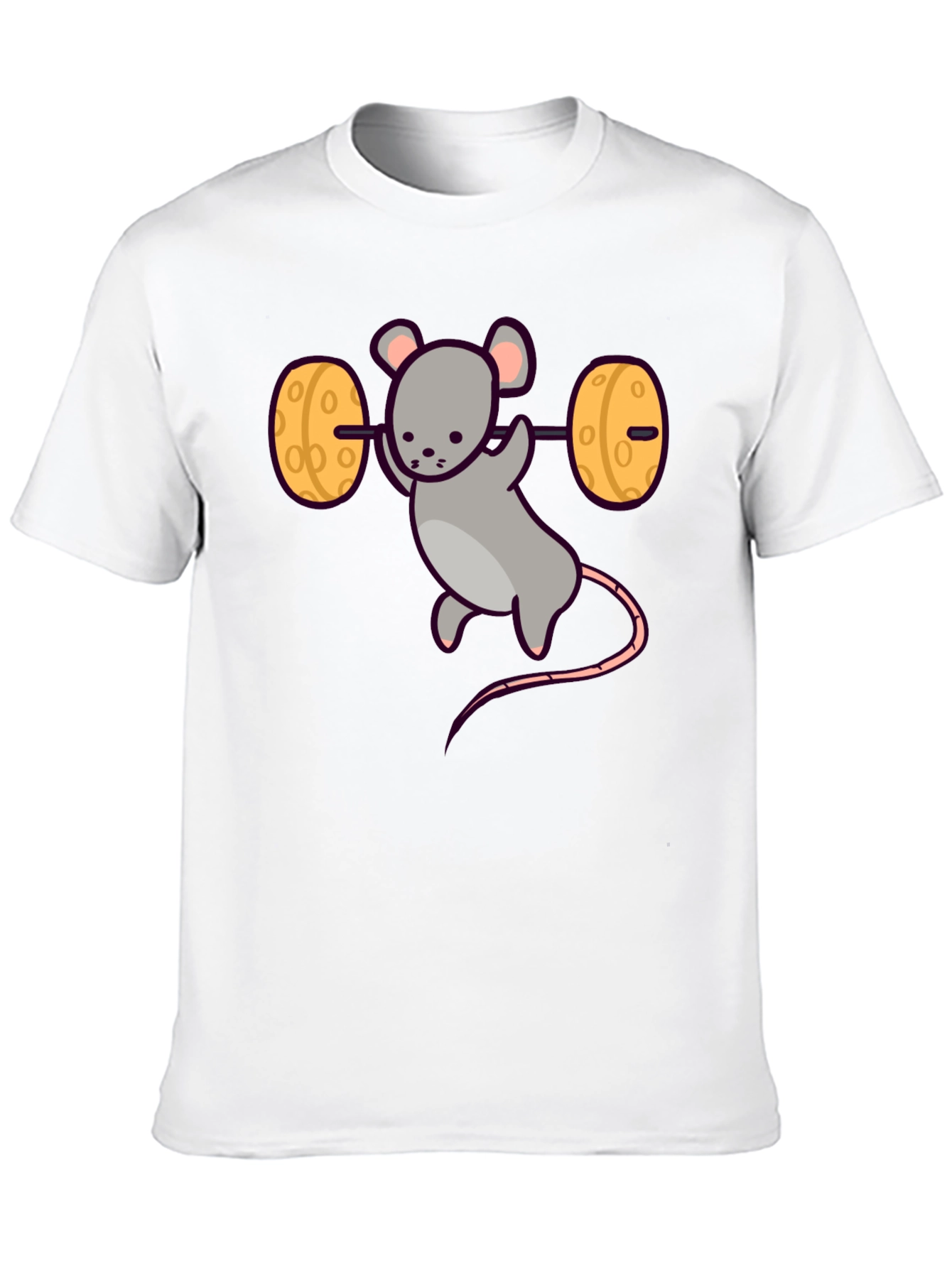Funny Mouse Lifting Cheese Barbell Black T-Shirt